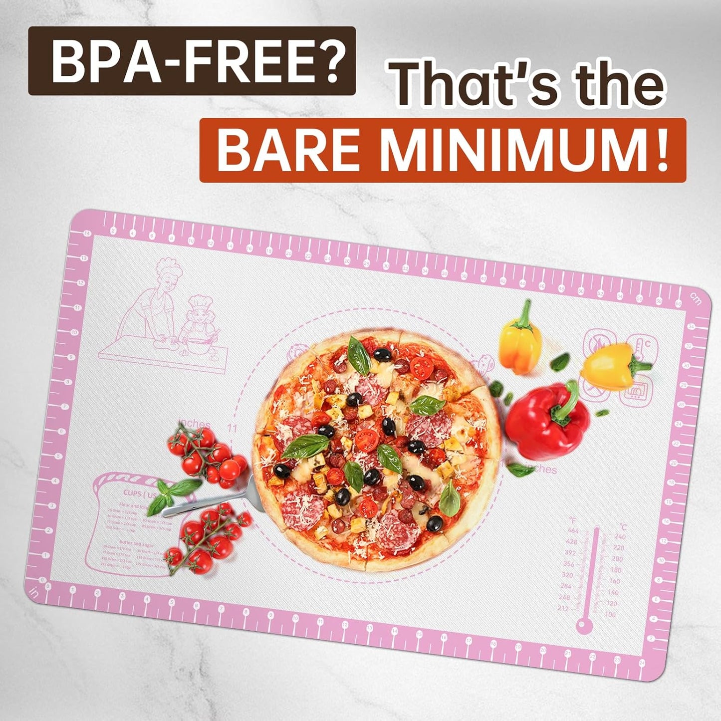 Silicone Baking Mat with 10 Recipes, Pastry Mat for Dough Rolling, Silicone Mat for Baking Macaron, Cookie, Bread, Pizza,Surdough, Fondant Mat for Kitchen, Extra Large 32 X 24 INCH