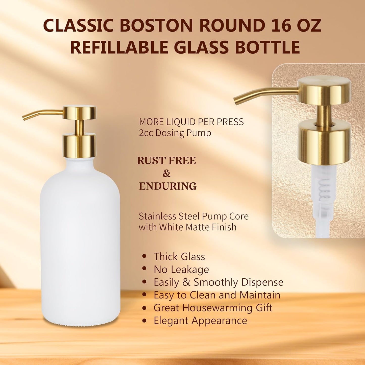 Set of 5 Kitchen Soap Dispenser Set 16 Oz Glass Hand Dish Soap Dispenser with Stainless Steel Pump, Cement Tray, Dish Scrub Brush for Farmhouse Rustic Home Bathroom Decor (White)