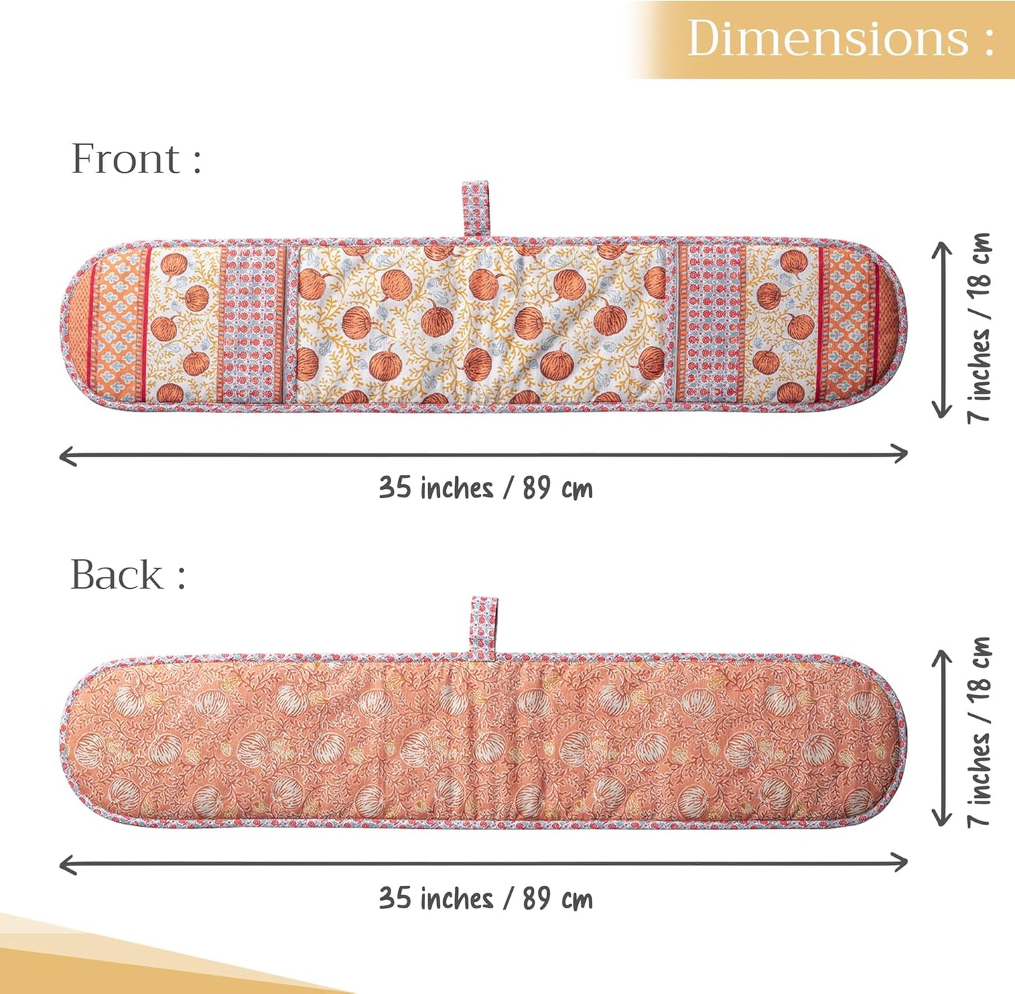 Maison d' Hermine Double Oven Mitts 100% Cotton 7"x35" Double Oven Mitt Heat Resistant BBQ Cooking Gloves with Loop, Baking, Grilling, Home, Kitchen, Handling Hot Pans (Harvest Festival)