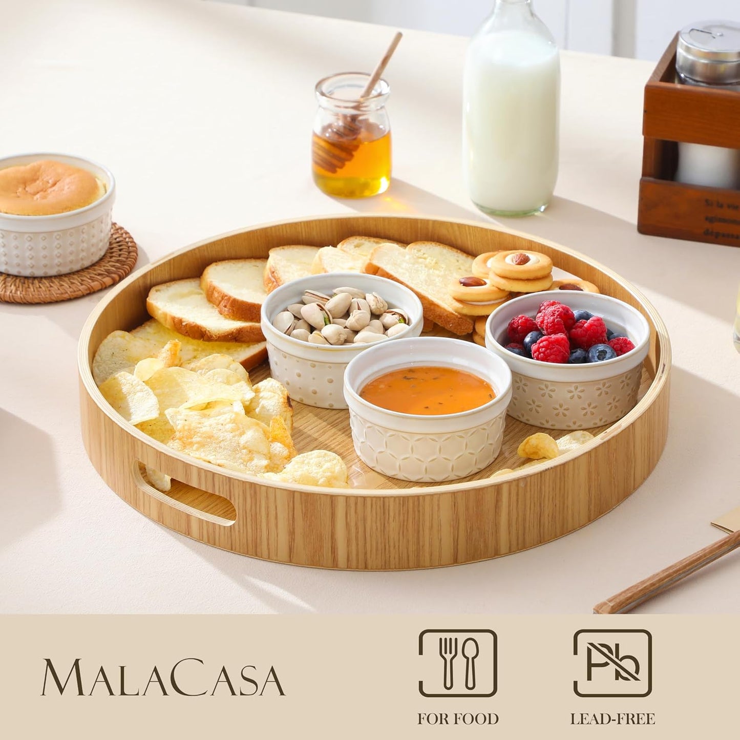 MALACASA Ramekins 4 Oz Oven Safe, Ceramic Creme Brulee Souffle Dishes, Pudding Custard Cups Ramekin For Baking, Small Dipping Sauce Bowls, Set of 4, Microwave and Dishwasher Safe, Arctic White