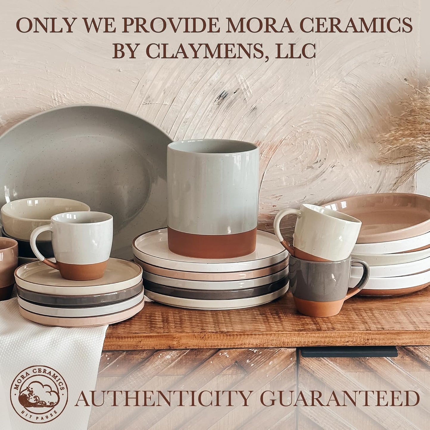 Mora Ceramic Kitchen Utensil Holder - Wooden Spoon & Spatula Crock for Countertop, Modern Farmhouse Home Decor, Extra Large 7.3" Cooking Organizer for Stove Top and Counter - Heavy & Sturdy - Grey