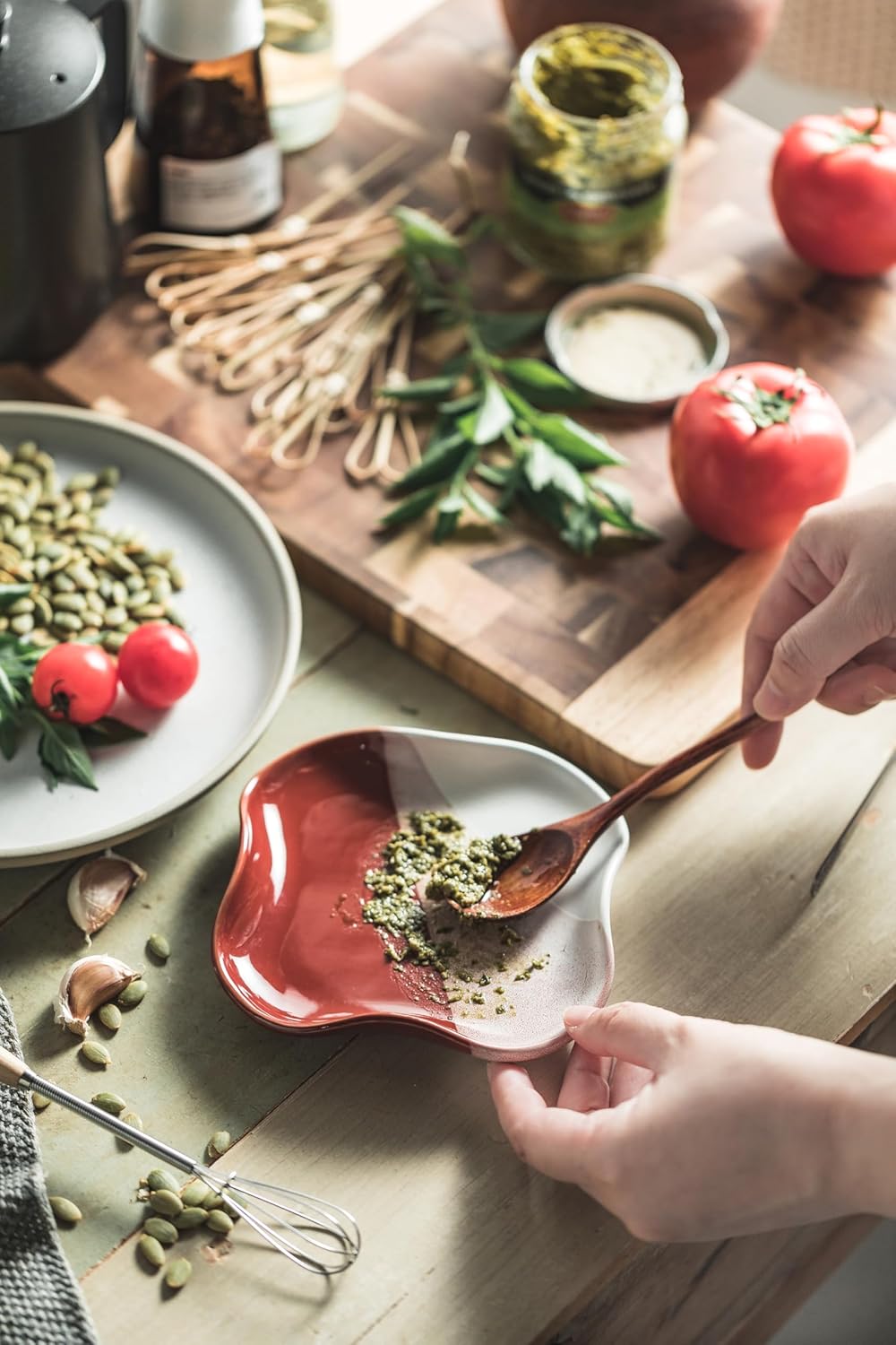 Spoon Rest for Stove Top, Spoon Holder for Kitchen Counter, Spatula Holder, Coffee Spoon Rest, Gradient Red, 5.12"