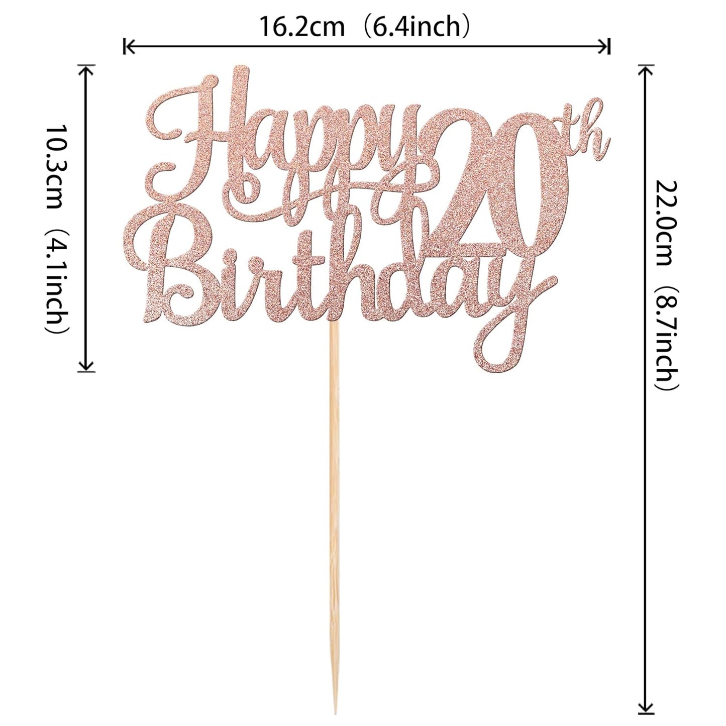 1 PCS Happy 20th Birthday Cake Topper Glitter Cheers to 20 Years Birthday Cake Pick Twenty 20 Fabulous Cake Decoration for Happy 20th Birthday Theme Party Decorations Supplies Rose Gold