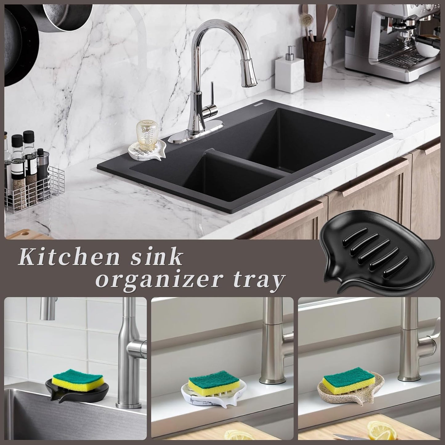 2 Pcs Soap Dish with Drain- Self Draining Bar Soap Holder for Shower, Large Resin Soap Savers Soap Tray Sponge Holder for Kitchen, Bathroom, Bathtub Sink, Linen