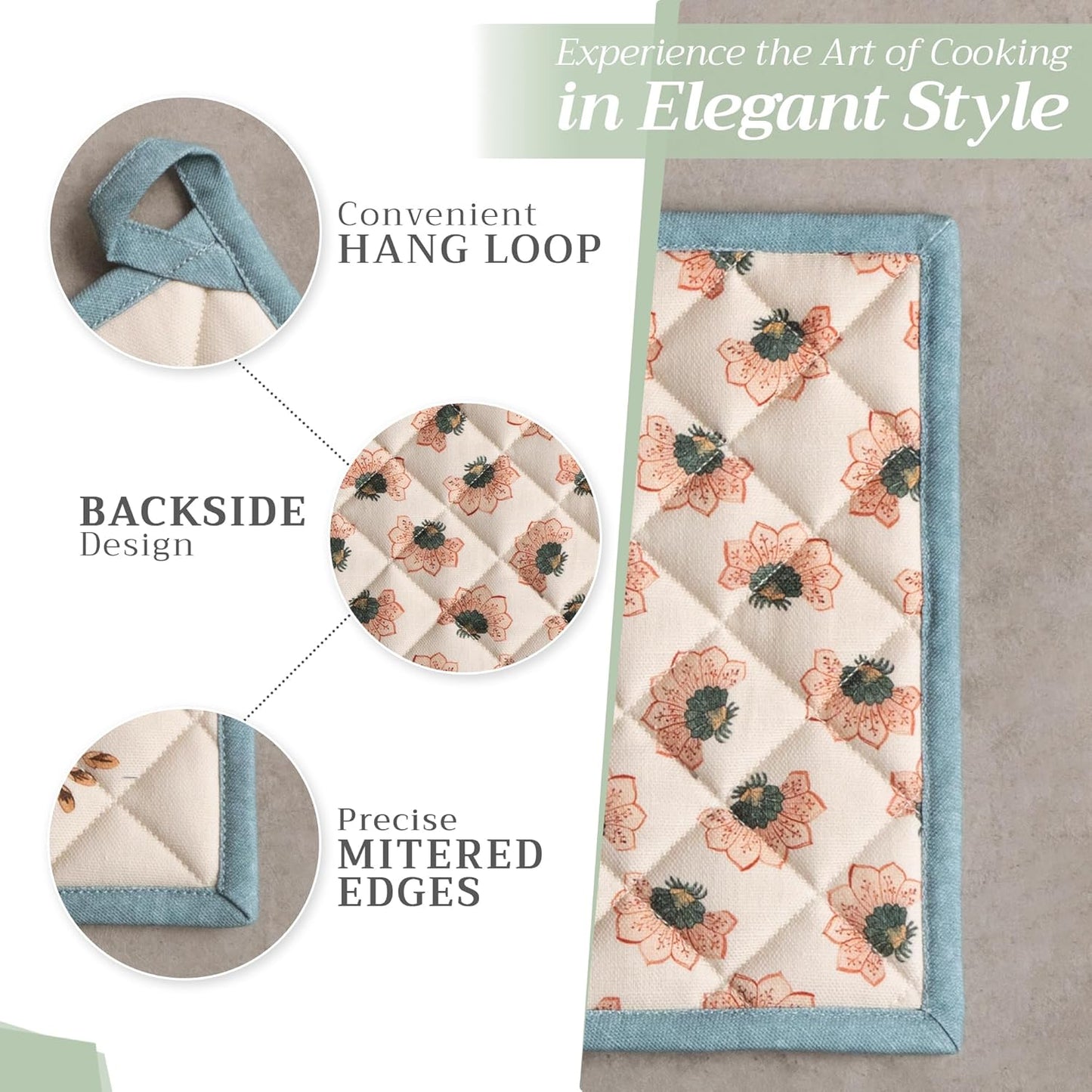 Maison d' Hermine Pot Holders 100% Cotton Heat Resistant Potholders 8" x 8" Hot Pads with Loop BBQ, Cooking, Baking, Grilling, Kitchen, Handling Hot Pans (Pack of 1, Dalida)