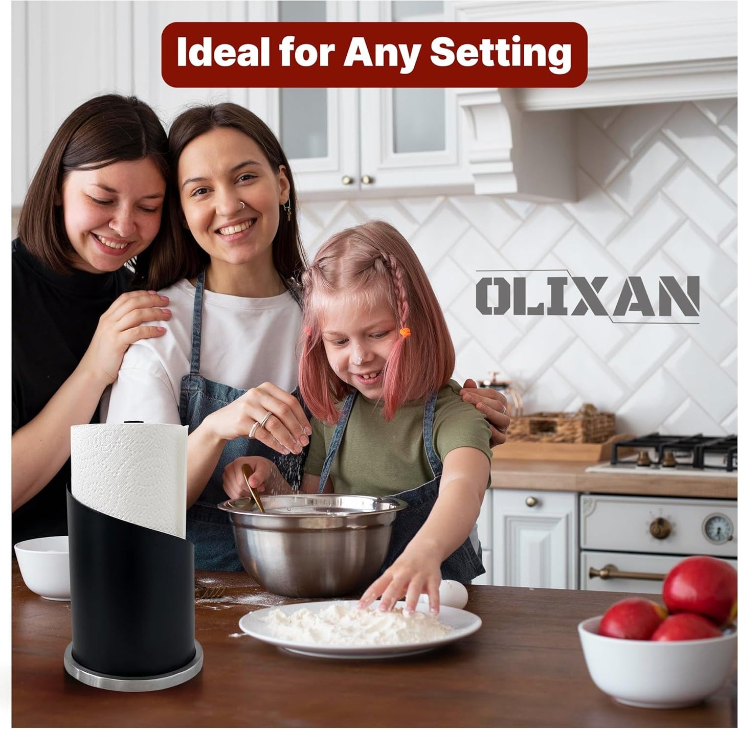 Stainless Steel Paper Towel Holder Countertop, Modern Spiral Cover Design,Keep Paper Towel Clean,Weighted Base for Stability, Freestanding Easy One-Handed Operation for Kitchen Bathroom (Black)