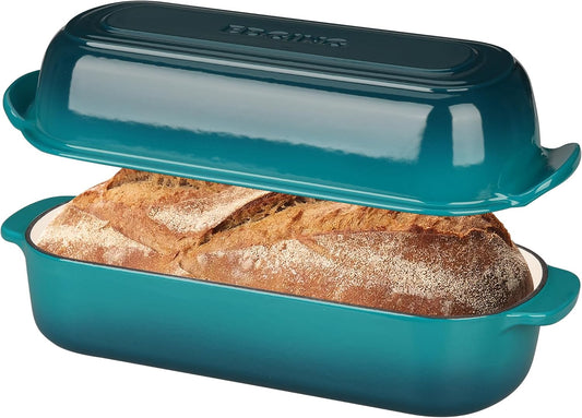 Enameled Cast Iron Loaf Pan with Lid, Dutch Oven for Homemade Bread Baking, 12.5x5.5 inch, 5Qt, Darkcyan