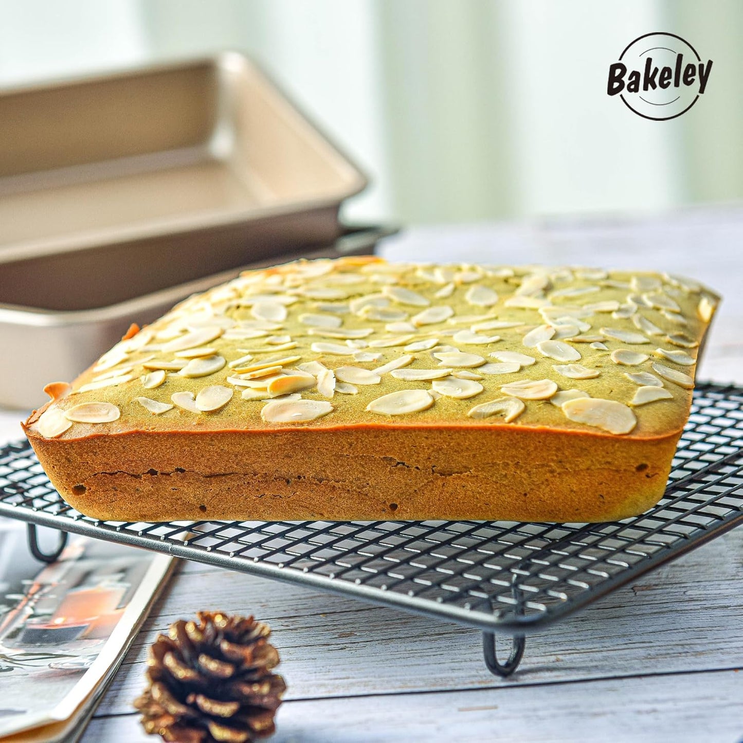 8 inch square cake pan (Set of 2), 8 inch square baking pan, 8 in square pan, Non-stick carbon steel, 8'' Brownie Pan and Loaf Pan (Champagne Gold)