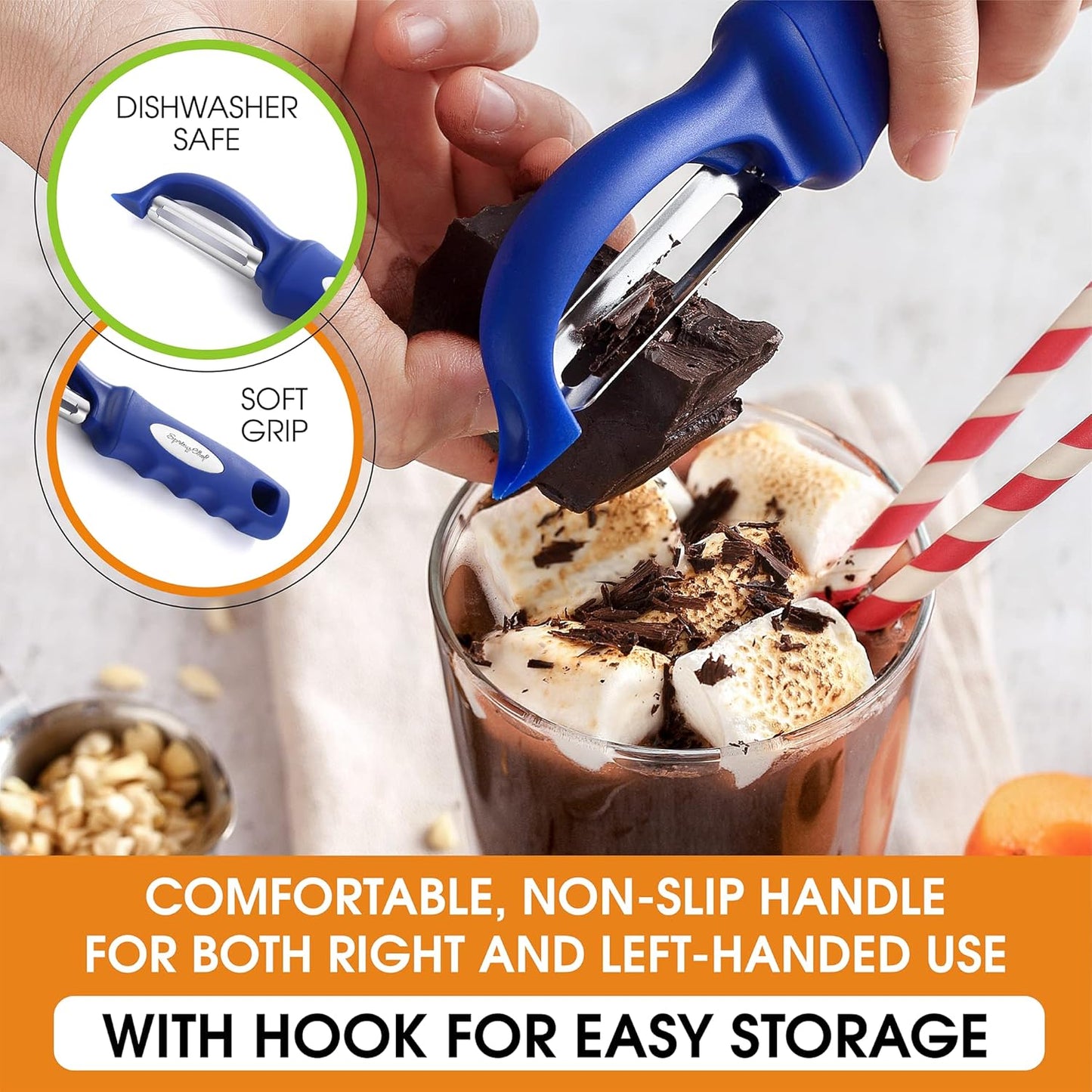 Spring Chef Premium Swivel Vegetable Peeler, Soft Grip Handle and Ultra Sharp Stainless Steel Blades - Perfect Kitchen Peeler For Veggie, Fruit, Potato, Carrot, Apple - Sapphire