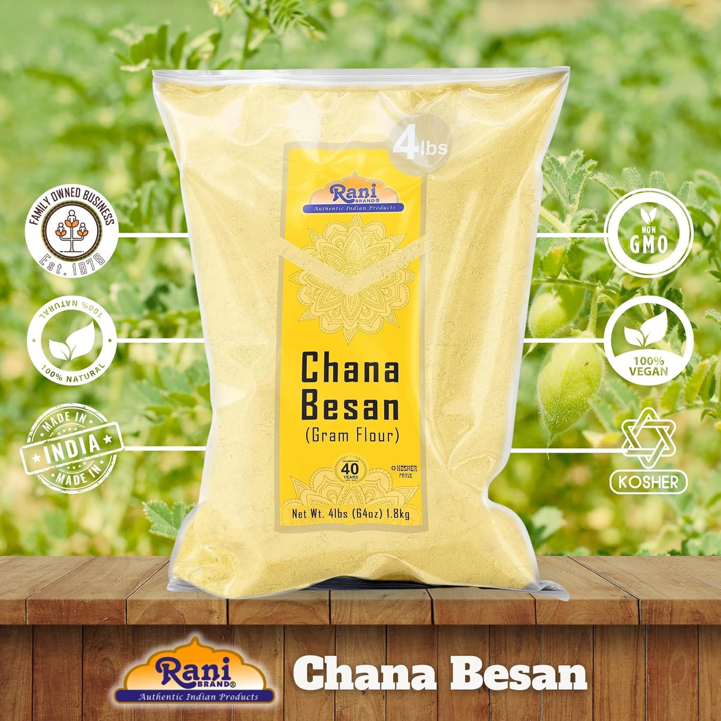 Rani Chana Besan (Chickpeas Flour, Gram) 64oz (4lbs) 1.81kg Bulk ~ All Natural | Vegan | Gluten Friendly | NON-GMO | Kosher | Indian Origin