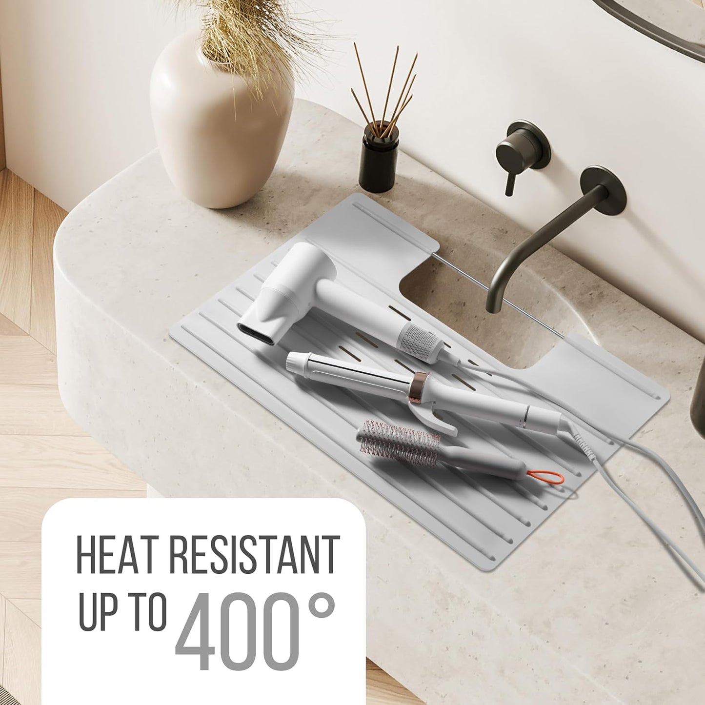 Maplefield Bathroom Sink Cover for Counter Space, Heat Resistant Silicone Sink Mat for Your Beauty Routine, Small Bathroom Space Saver Sink Cover for Makeup (Gray Large, 22 x 2 x 2 Inches)