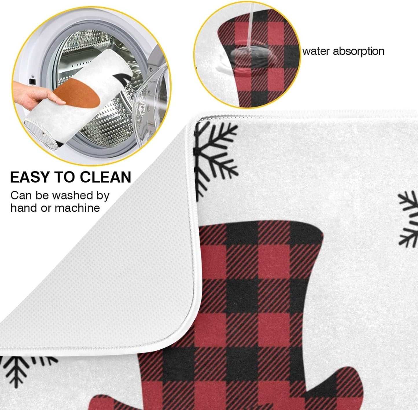 Super Absorbent Dish Drying Mat, Microfiber Fast-Drying Dish Mat, 24" x 18", Kitchen Dish Drying Pad, Watercolor Cute Christmas Winter Snowman