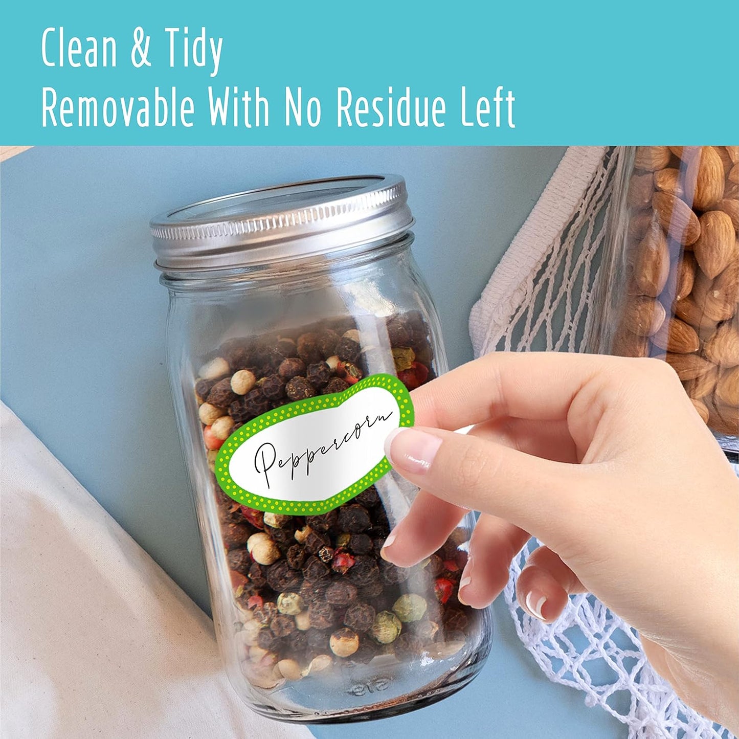 500 Removable Freezer Pantry Canning Labels, 8 Colorful Polka Borders, Water Oil Resistant with Perforation Line for Food Containers Jars Kitchen Restaurant Storage Organization