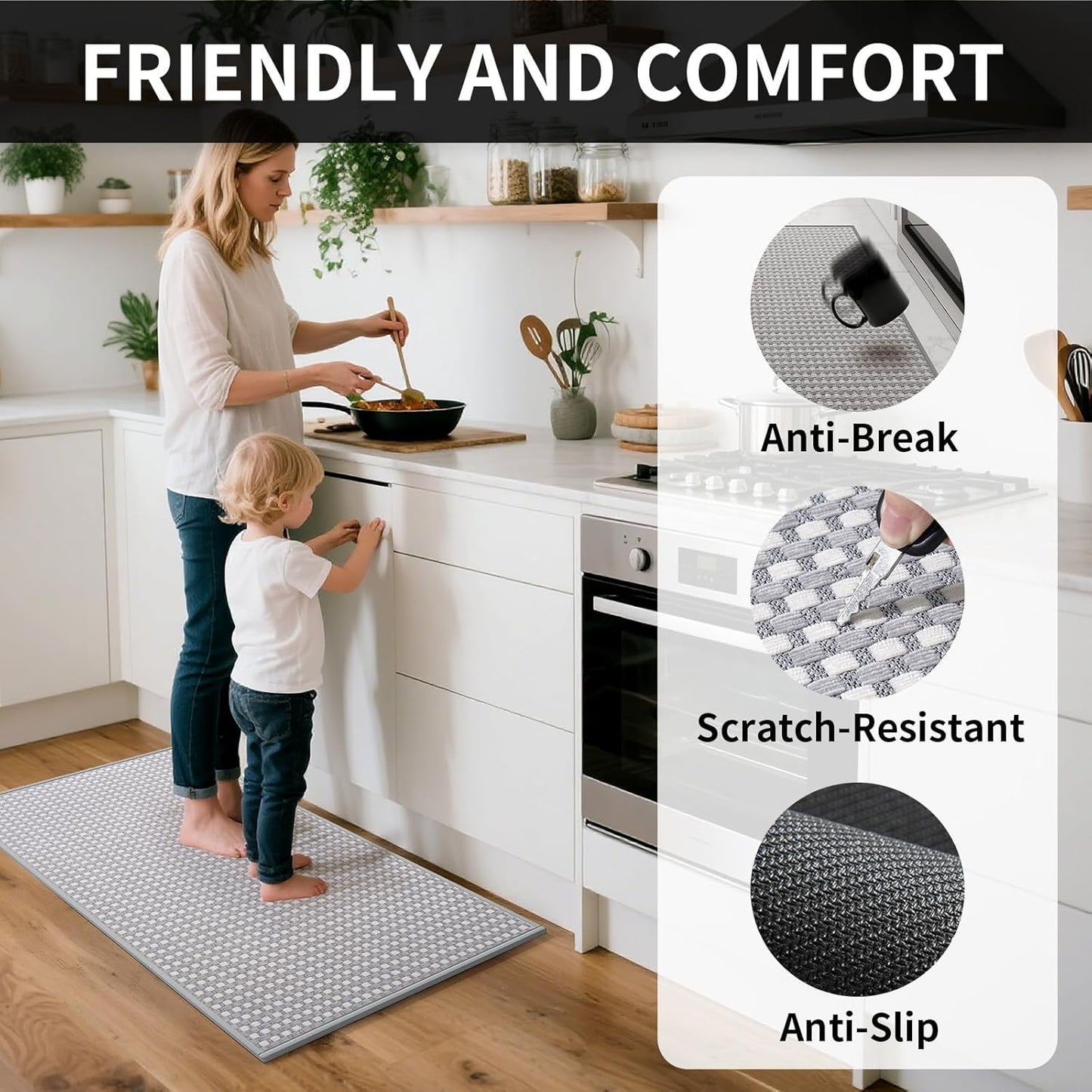 Kitchen Rugs Non Slip Washable, Rubber Backing Soft Chenille Braided Kitchen Mats for Floor, Super Absorbent Kitchen Runner Rug Standing Mat Sink Mat, Easy to Clean, Gray 17"x47"