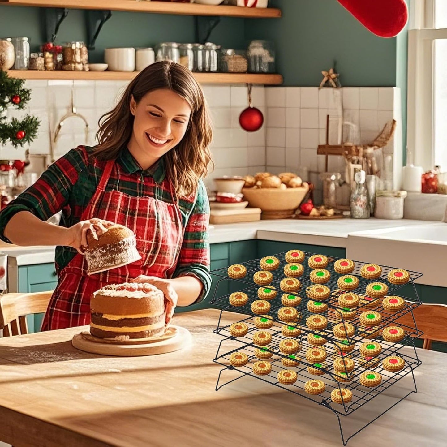 ShellKingdom Cooling Racks, Stainless Steel Non-Stick Baking Racks And Oven Safe Wire Cool Racks for Cookies, Cakes and Baking, 4-Tier, Foldable