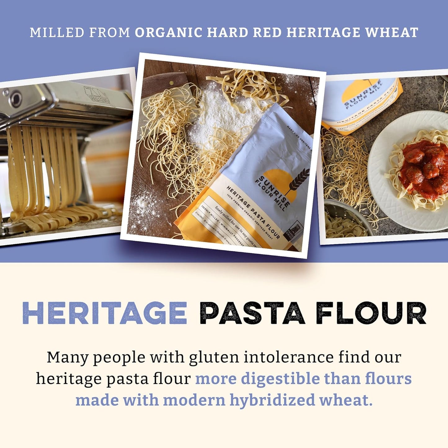 Sunrise Flour Mill USDA Organic Heritage Pasta Flour - 2 lbs | Milled from Hard Red Wheat | Easier to Digest with Less Bloating | No Bleaching or Bromating | Zero Additives