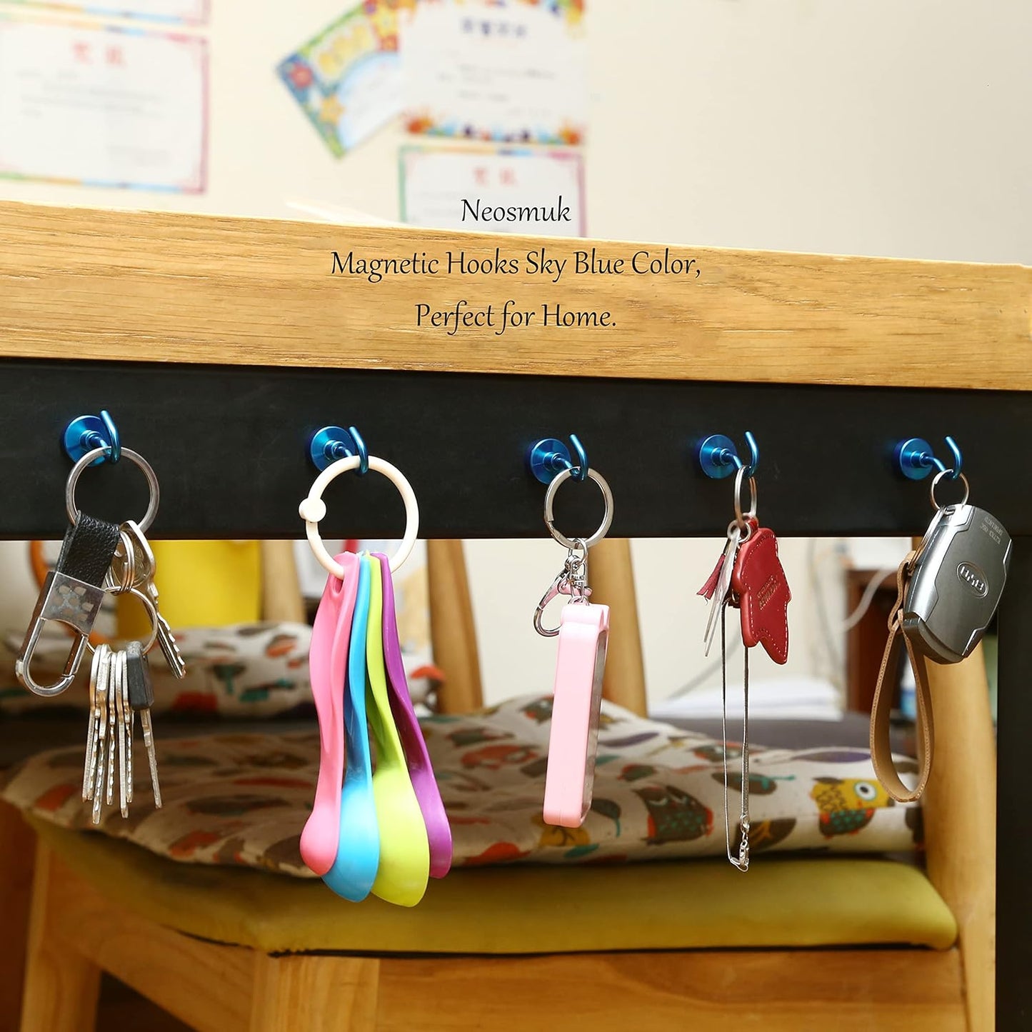 Neosmuk Magnetic Hooks,30lb+ Heavy Duty Earth Magnets with Hook for Refrigerator, Extra Strong Cruise Hook for Hanging, Magnetic Hanger for Cabins, Grill (Blue, Pack of 10)