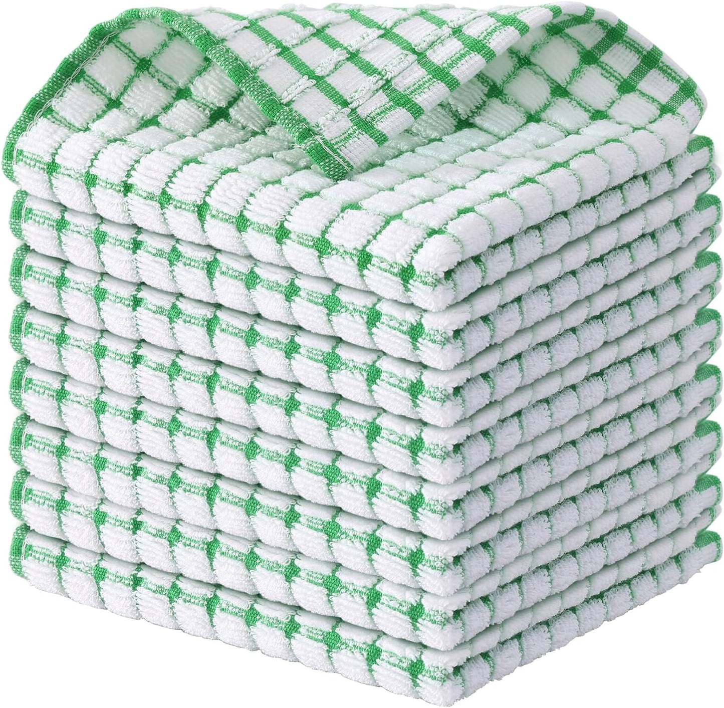 Kitinjoy Cotton 8 Pack Terry Kitchen Dish Cloths, 12 x 12 Inches Super Soft and Absorbent Dish Rags, Quick Drying Dish Towels for Washing Dishes, Green