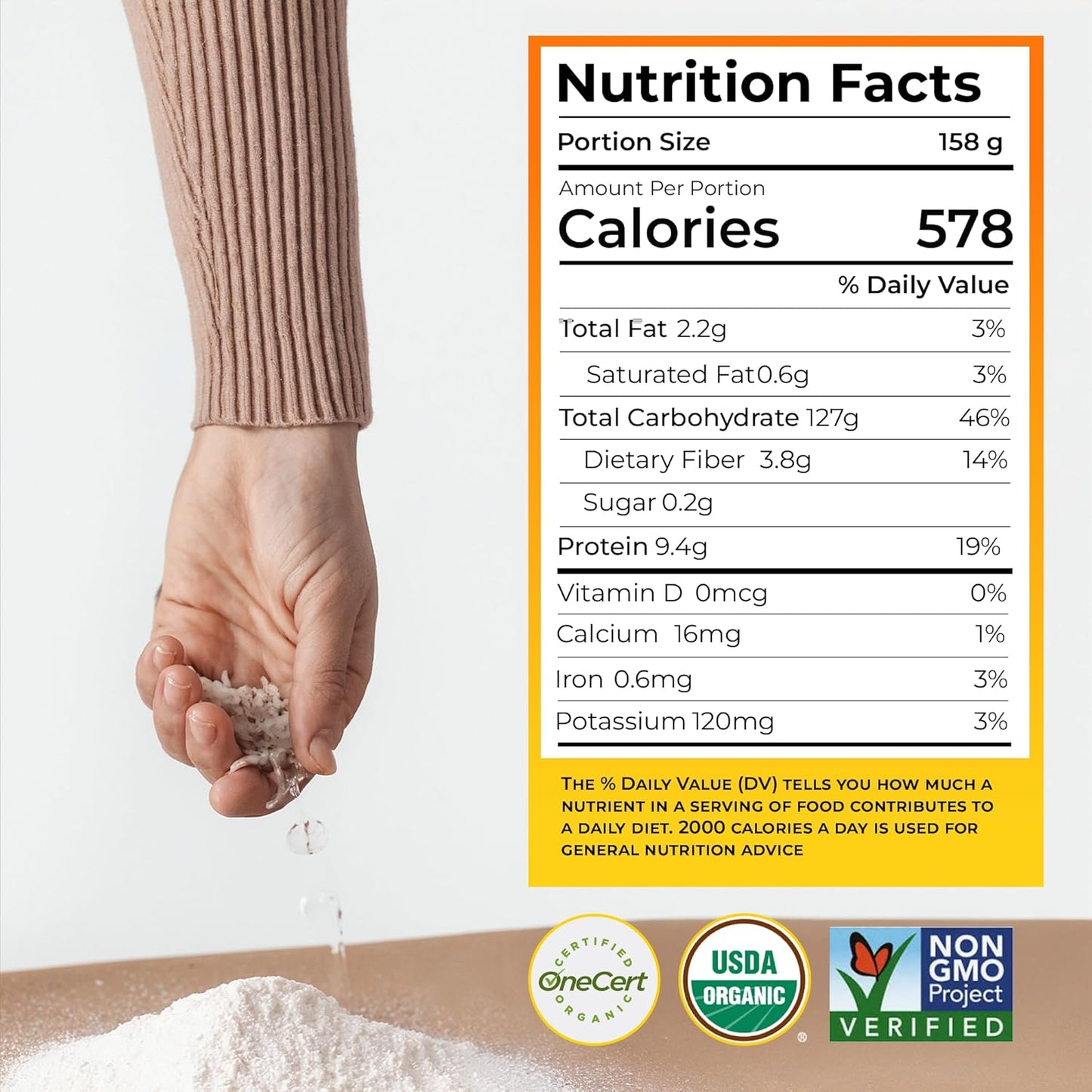 Darsa Organics White Rice Flour - Premium Organic, USDA Certified, Non-GMO, Gluten-Free Rice Powder for Baking & Cooking, Chemical-Free, Long Shelf Life, Food Grade Pouch - 2 lb (908g)