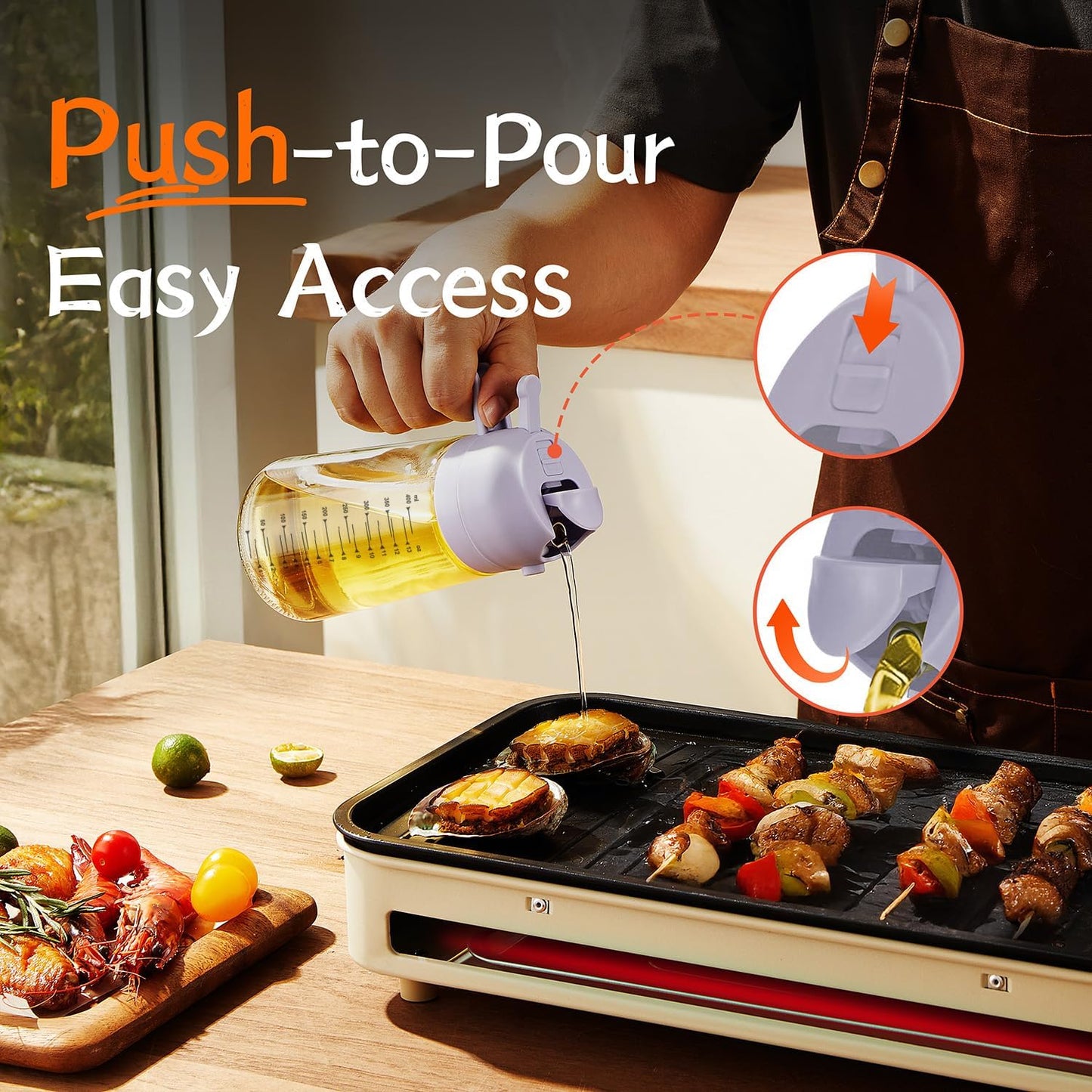 TrendPlain 16oz/470ml Glass Olive Oil Sprayer for Cooking - 2 in 1 Olive Oil Dispenser for Kitchen Gadgets, Air Fryer, Salad, and BBQ - Periwinkle