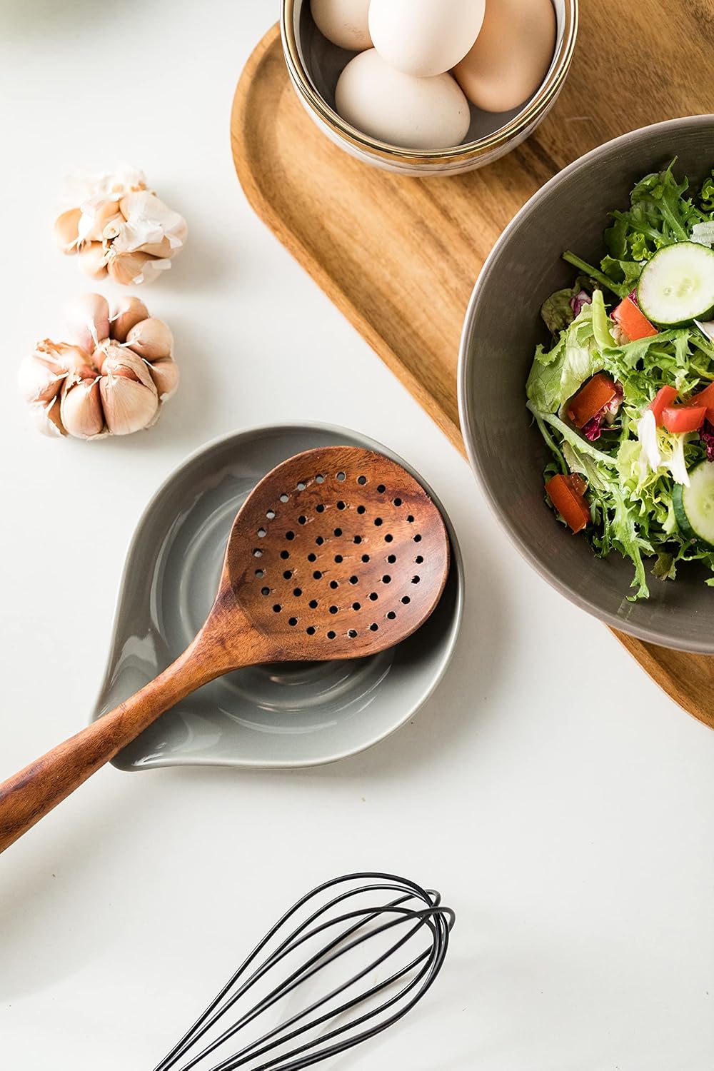 Spoon Rest for Kitchen Countertop Porcelain Spoon Holder for Stove Top Large Holder for Spatula, Spoons or Tongs, Framhouse Decor, Gray