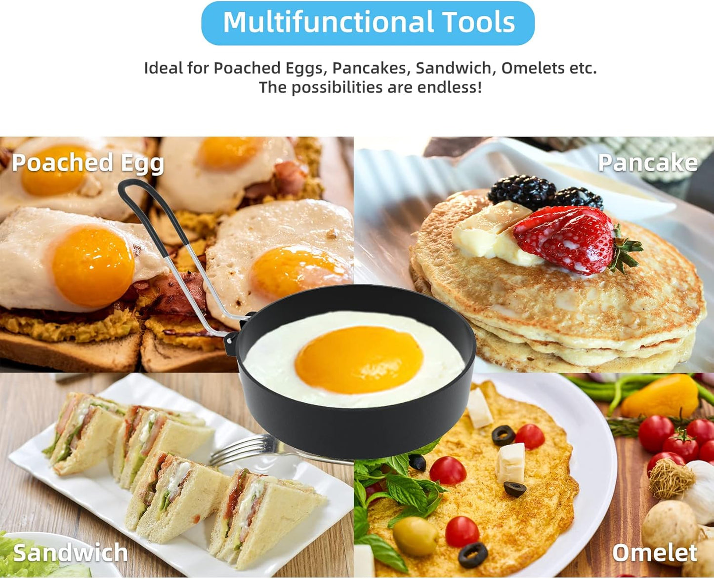 Stainless Steel Egg Rings for Frying Eggs（4 Pack） - 3.5" Round Non Stick Griddle Rings with Oil Brush, Egg Sandwich/Pancake/Cooking Molds, Breakfast Maker Accessories & Egg Separator