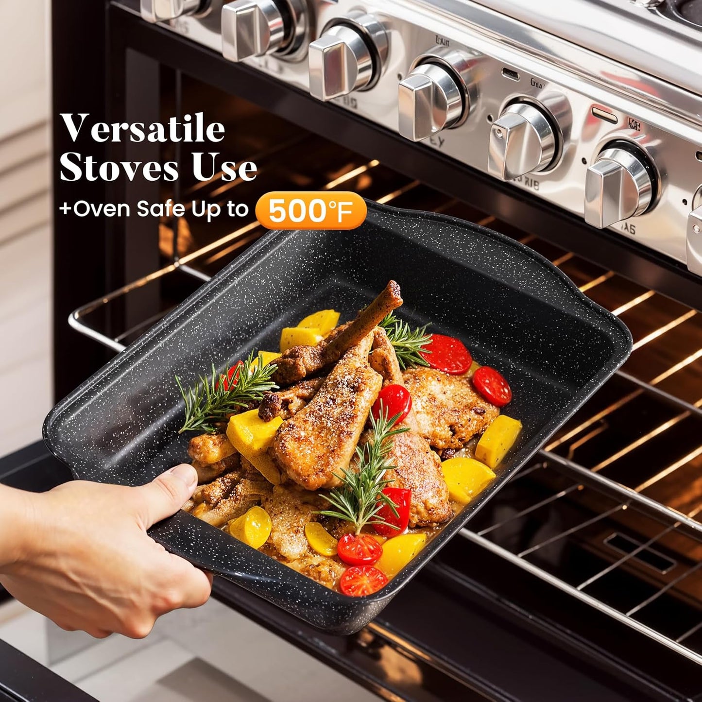 Kitchen Induction Cookware & Bakeware Set - 30 Piece Black Granite Cooking Pans Set, Non-Stick Pots and Pans Set