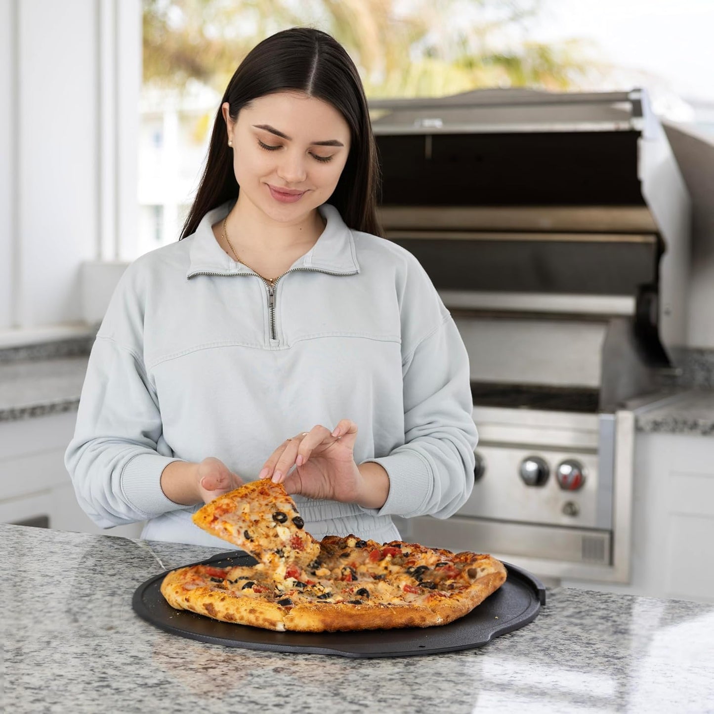 Outset Cast Iron Grill Pizza Pan, 18" Pizza Stone For Oven and Grill