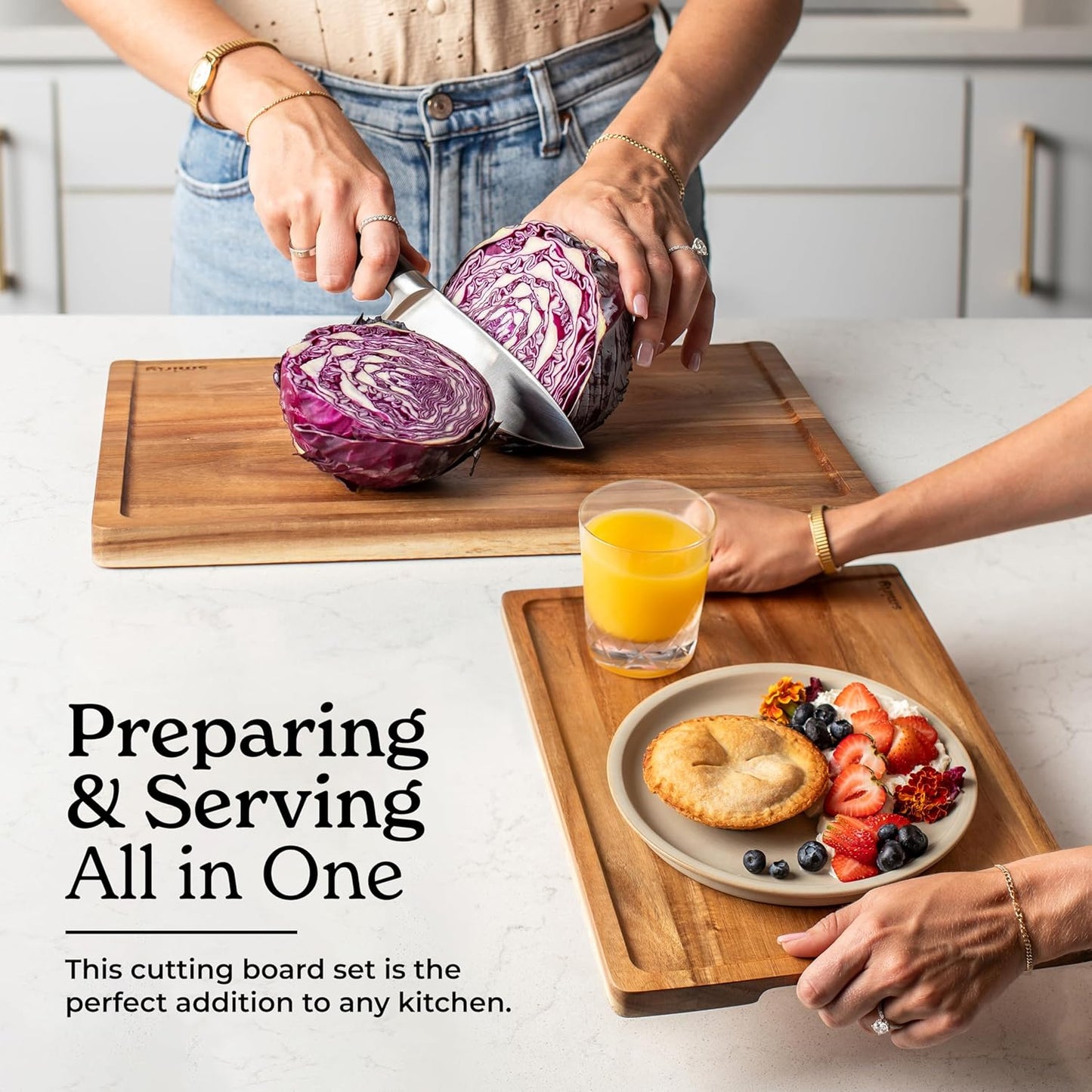 SMIRLY Wooden Cutting Boards For Kitchen - Bamboo Cutting Board Set with Holder, Wood Cutting Board Set, Cutting Board Wood, Wooden Chopping Board, Wooden Cutting Board Set