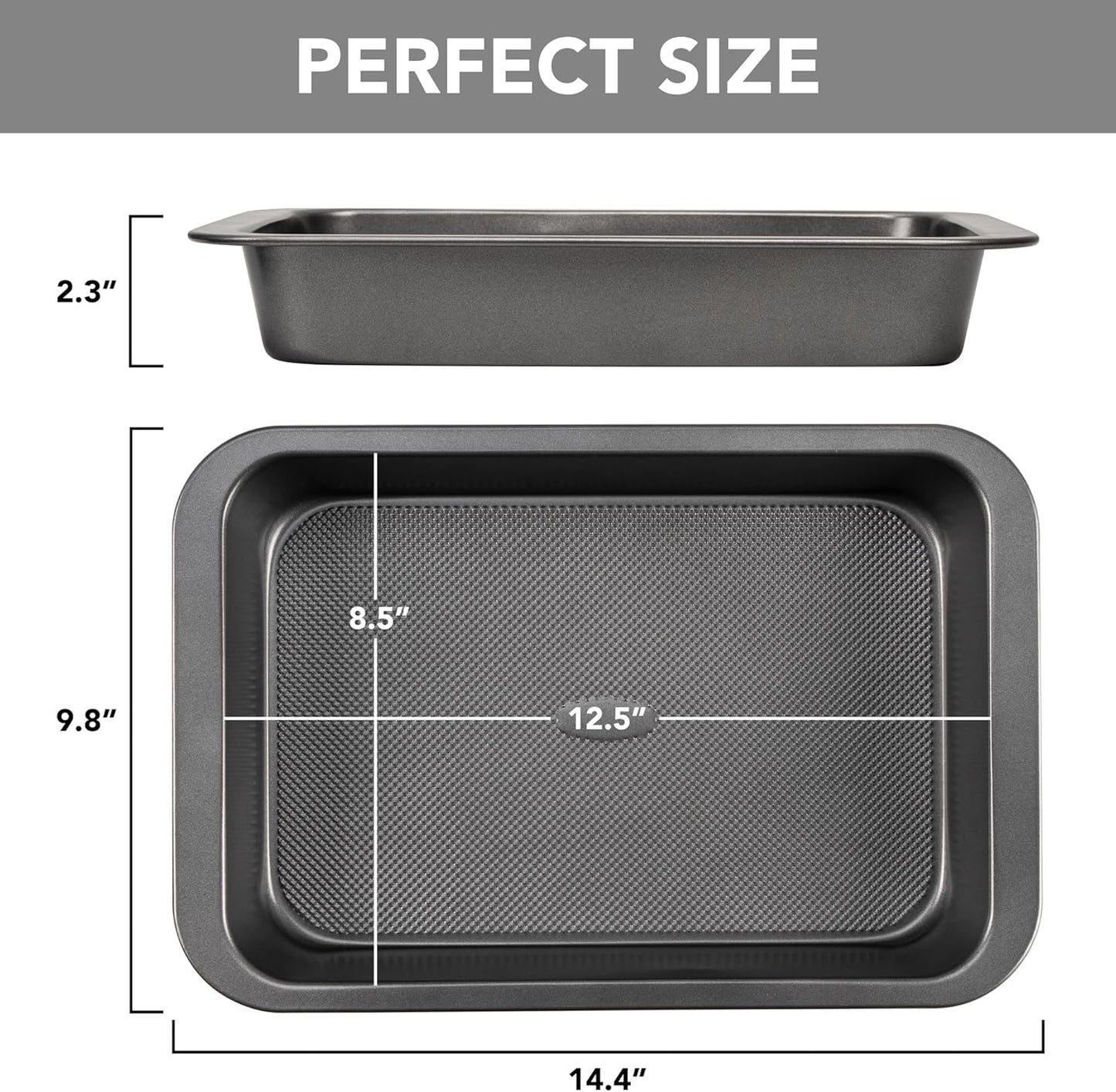 Cake Pan, Nonstick Baking Pan for Cake, Bread, Brownie or Lasagna, Heavy Duty Baking Dish with Diamond Texture Pattern and Wide Grips, Set of 2