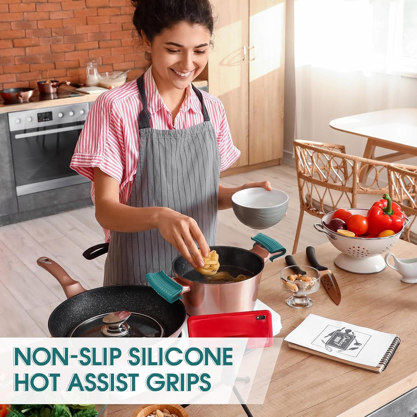 Patelai 4 Pcs Silicone Assist Hot Pan Handle Holder Pot Handle Covers for Cast Iron Skillets Holder Sleeve Nonslip Heat Resistant Pan Cover for Enameled Griddles Casserole Frying Cookware (Green)