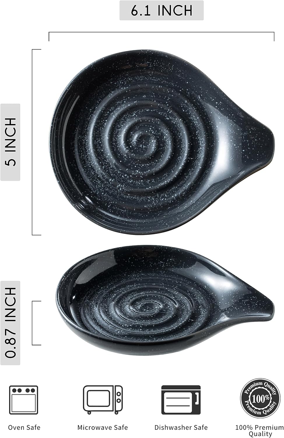 LAUCHUH Spoon Rest for Stove Top, Ceramic Spoon Holder 5" Kitchen Spatula Rest for Countertop Large Holder for Ladle, Spatula, Spoons or Tongs, Christmas Decor, Speckled Dark Gray