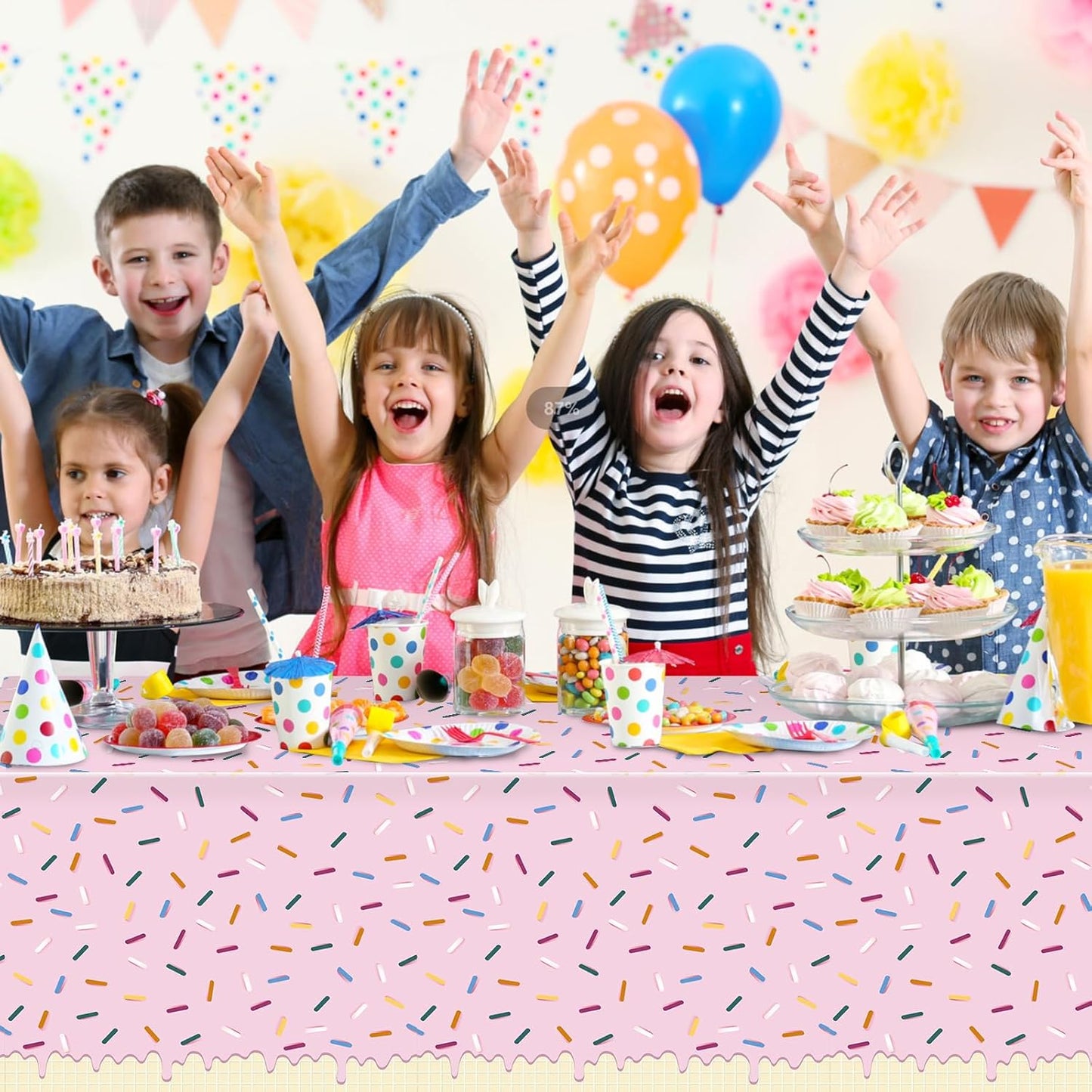 6pcs Sprinkle Ice Cream Party Decorations Tablecloths,Disposable Plastic Rectangle Table Covers for Baby Shower Sweet One Girl Birthday Donut Themed Party Supplies, 3 Color,54 X 108 Inch