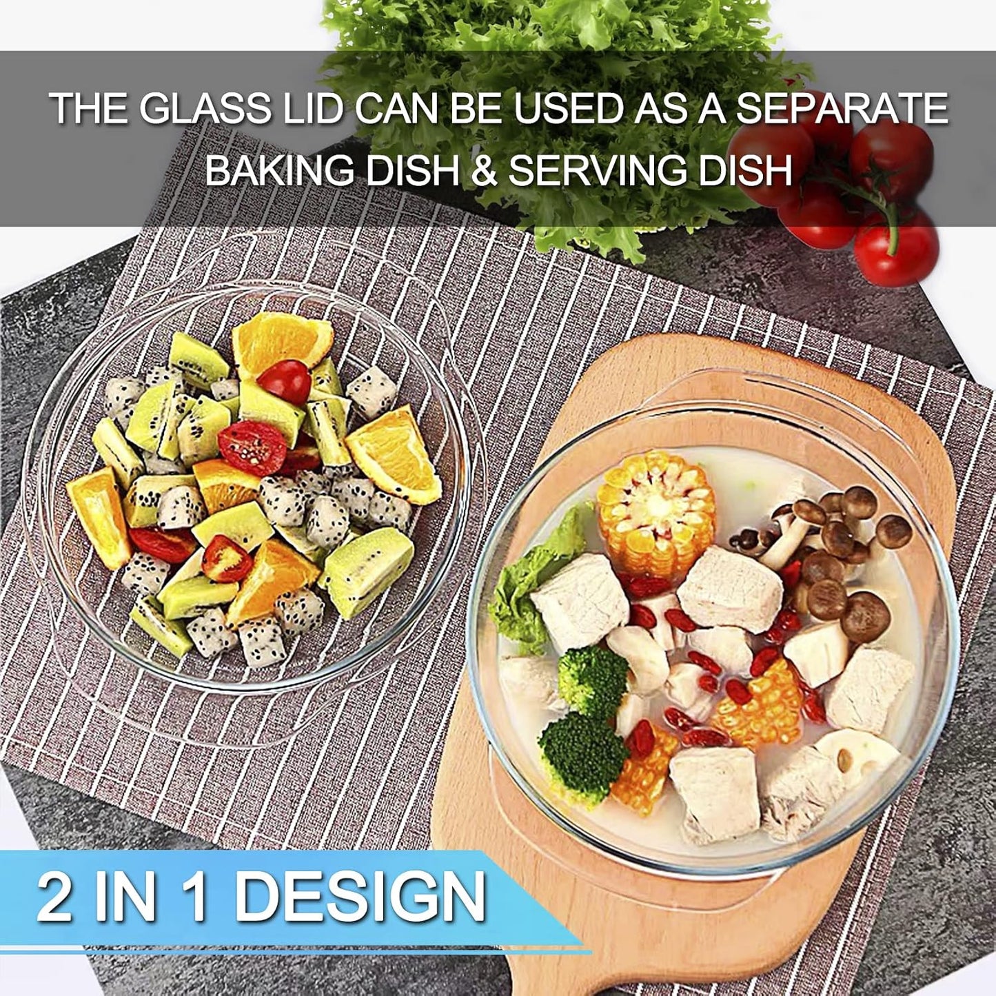 Round Tempered Glass Casserole Dish with Lid, Glass Casserole Baking Dish for Oven, Freezer and Dishwasher Safe - 2.5QT