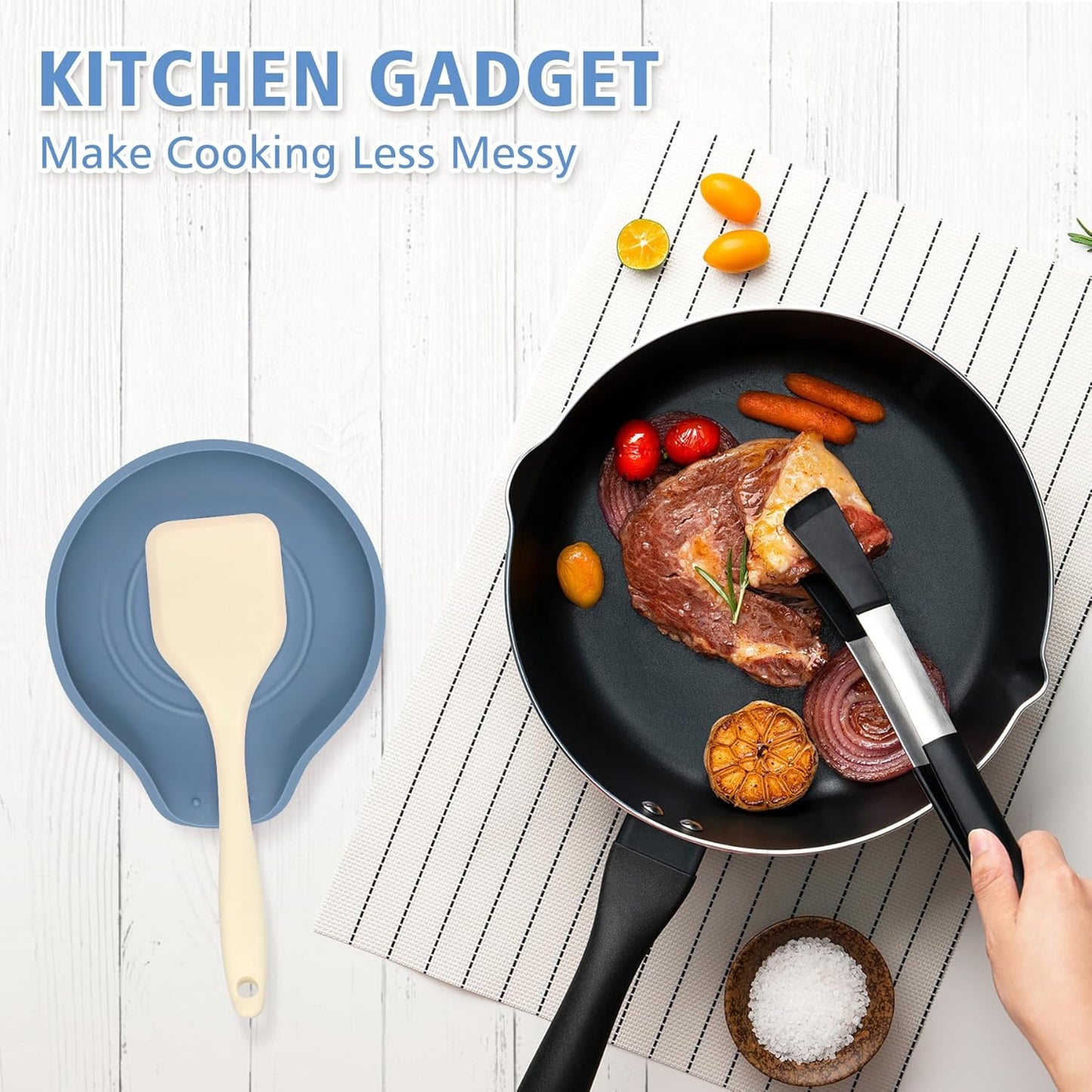 Silicone Spoon Rest for Stove Top - BPA-Free, Heat-Resistant Spoon Holder - Spoon Rest for Kitchen Counter - Large Cooking Utensil Rest for Spoons, Spatulas, Ladles or Tongs - Blue