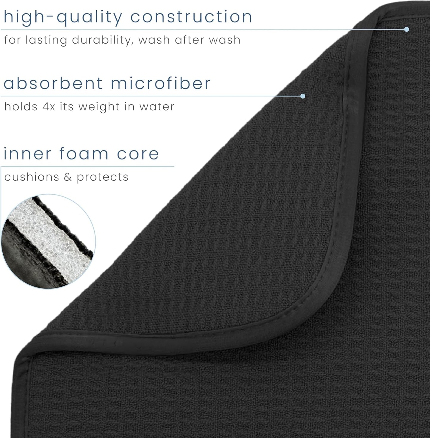 S&T INC. Dish Drying Mat, 16” x 18”, Absorbent Microfiber Kitchen Counter Mat, Dish Drying Pad for Dishes, Utensils, Pots and Pans, Large, Black