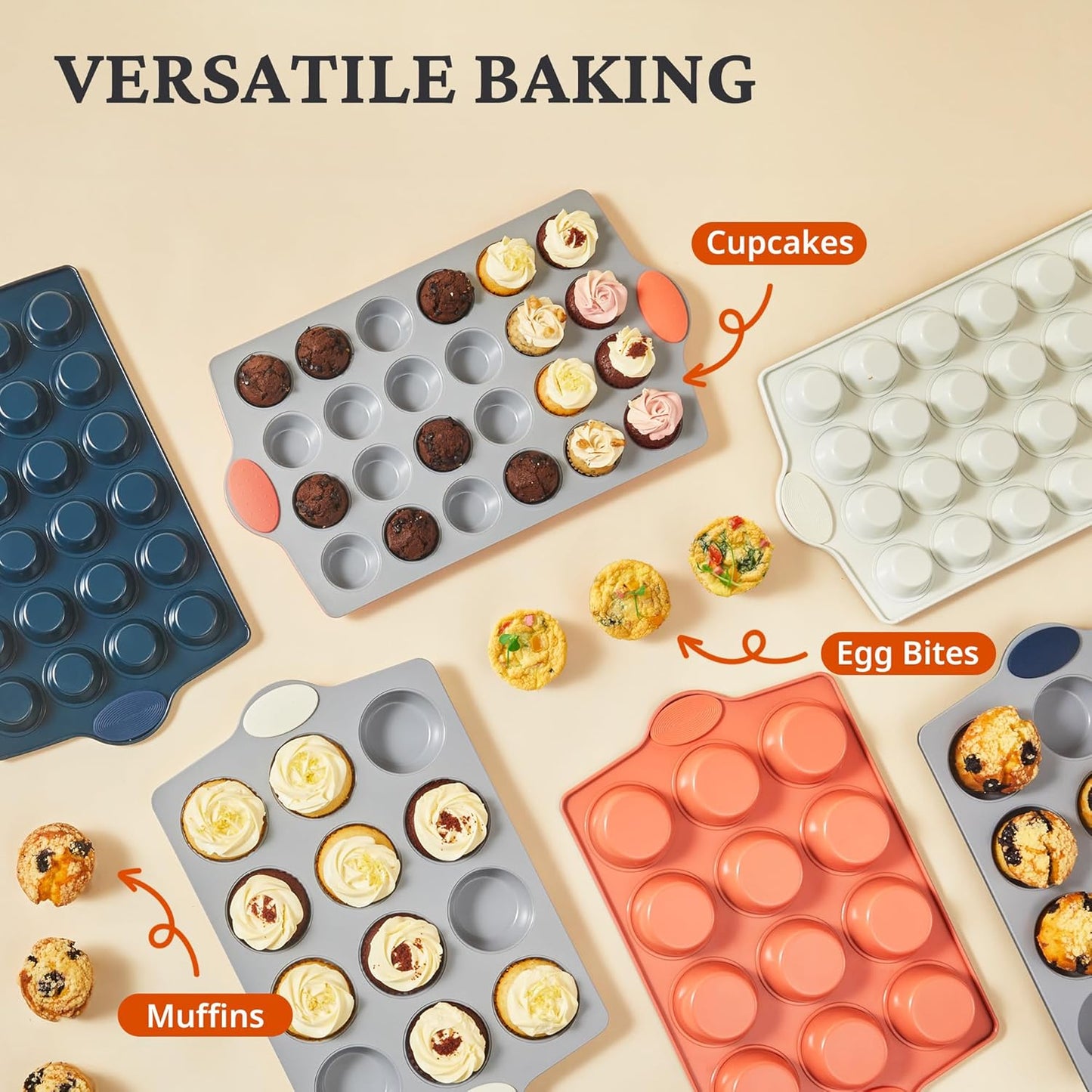 BRONYPRO Ceramic Muffin Pan, 12-Cup Nonstick Aluminized Steel Cupcake Pans, Healthy Non-Toxic Ceramic Coating Muffin tin, 2 Pack Cup Cake Pans for Baking Blue