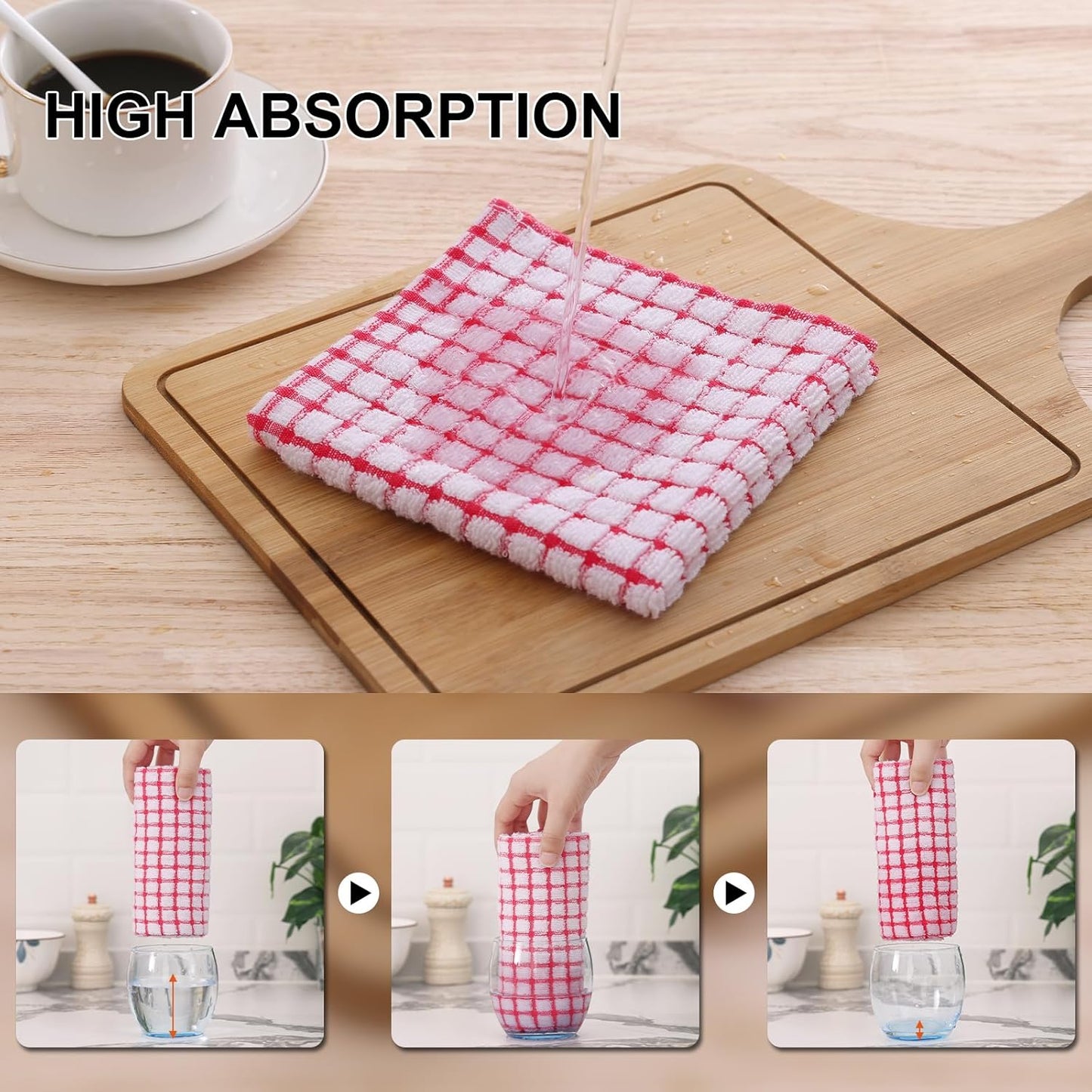 Kitinjoy Cotton 12 Pack Kitchen Towels and Dishcloths Sets, 16 x 25 Inch & 12 X 12 Inch Dish Towels Bulk, Super Soft and Absorbent Hand Towels for Kitchen Drying, Red