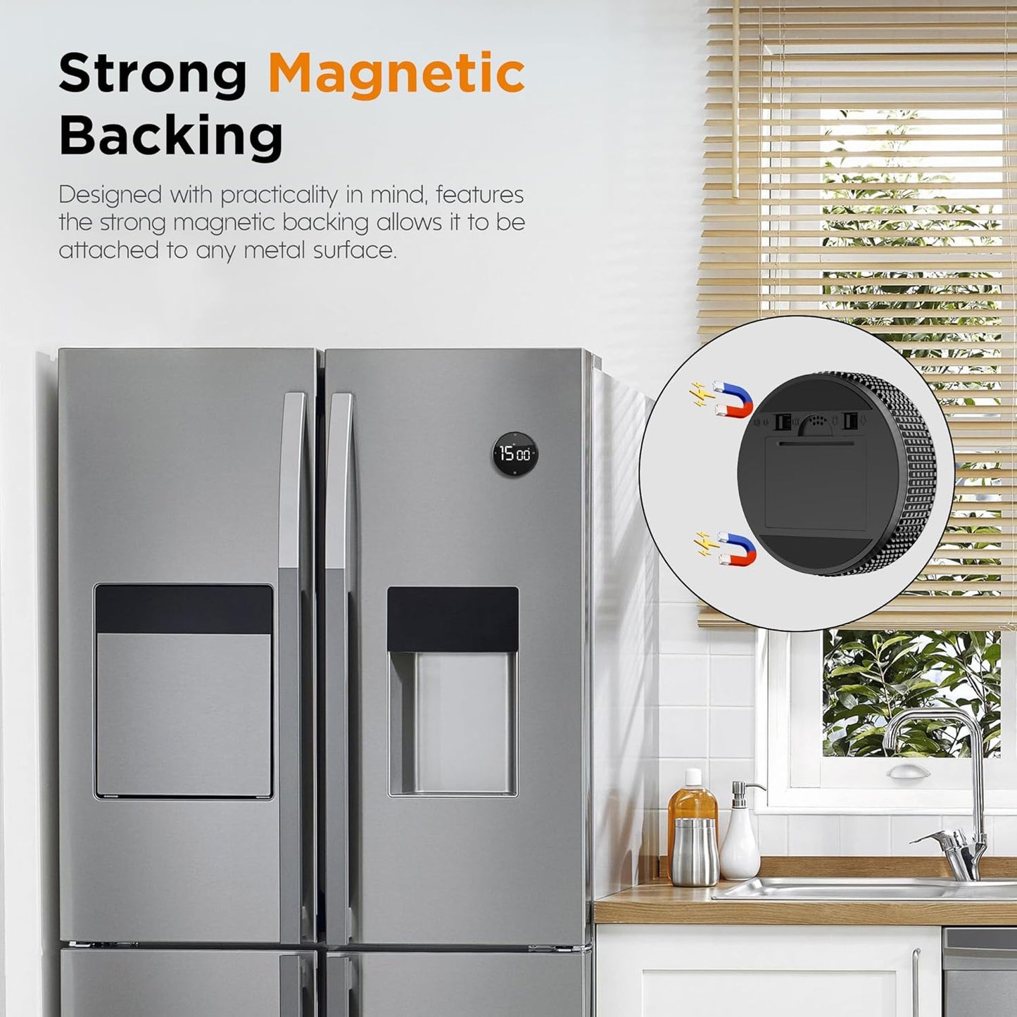 Upgrade Digital Kitchen Timer - Magnetic Countdown Countup Visual Pomodoro Timer with Large LED Display, 3-Preset Times (5, 15, 25), 3 Volume Levels, Ideal for Cooking, Baking and Fitness (1, Black)