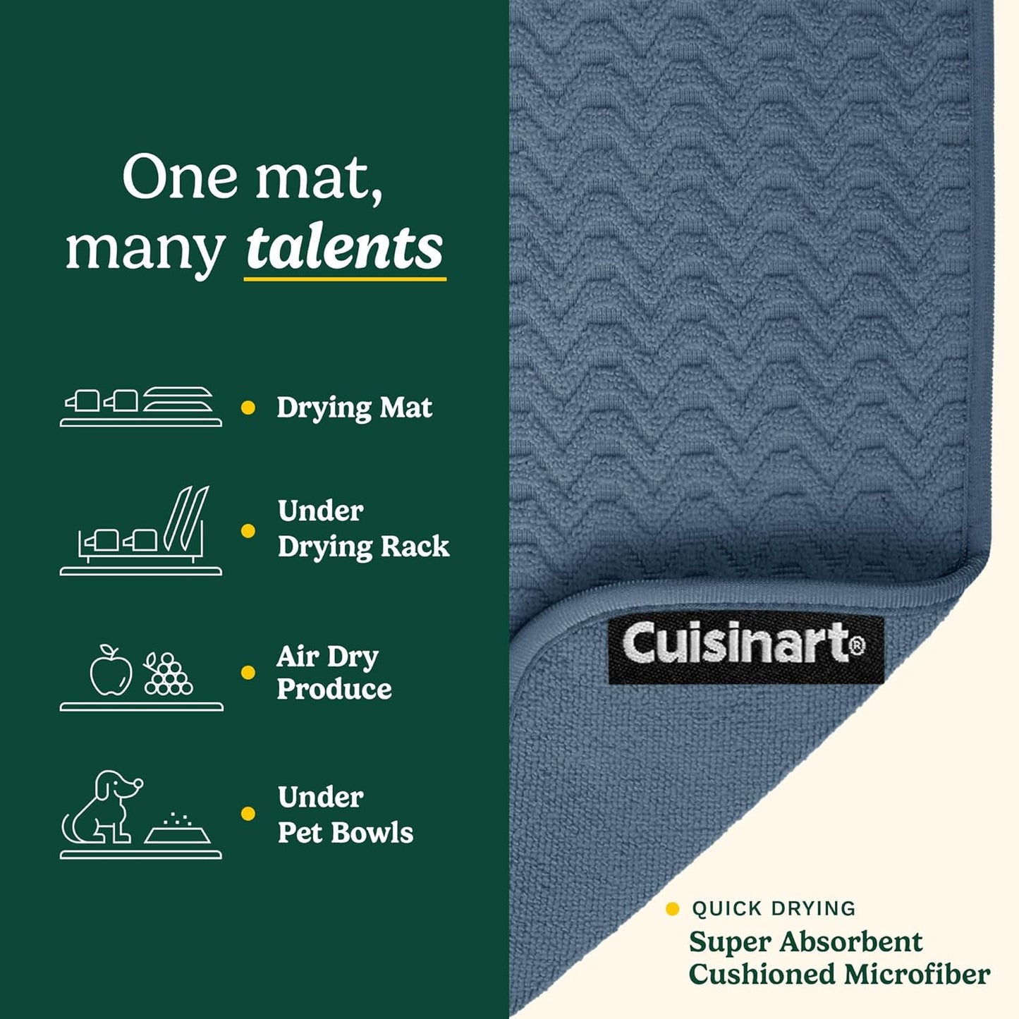 Cuisinart Dish Drying Mats for Kitchen Counter - (2) 18" x 24" Ultra Absorbent Dish Drying Mat XL - Foldable, Machine Washable, Fast Drying Dish Mat (Geostripe)