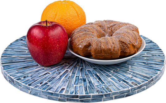 PEMAR Mother of Pearl Lazy Susan for Countertop Table (Blue Starburst, Standard (D12.6))