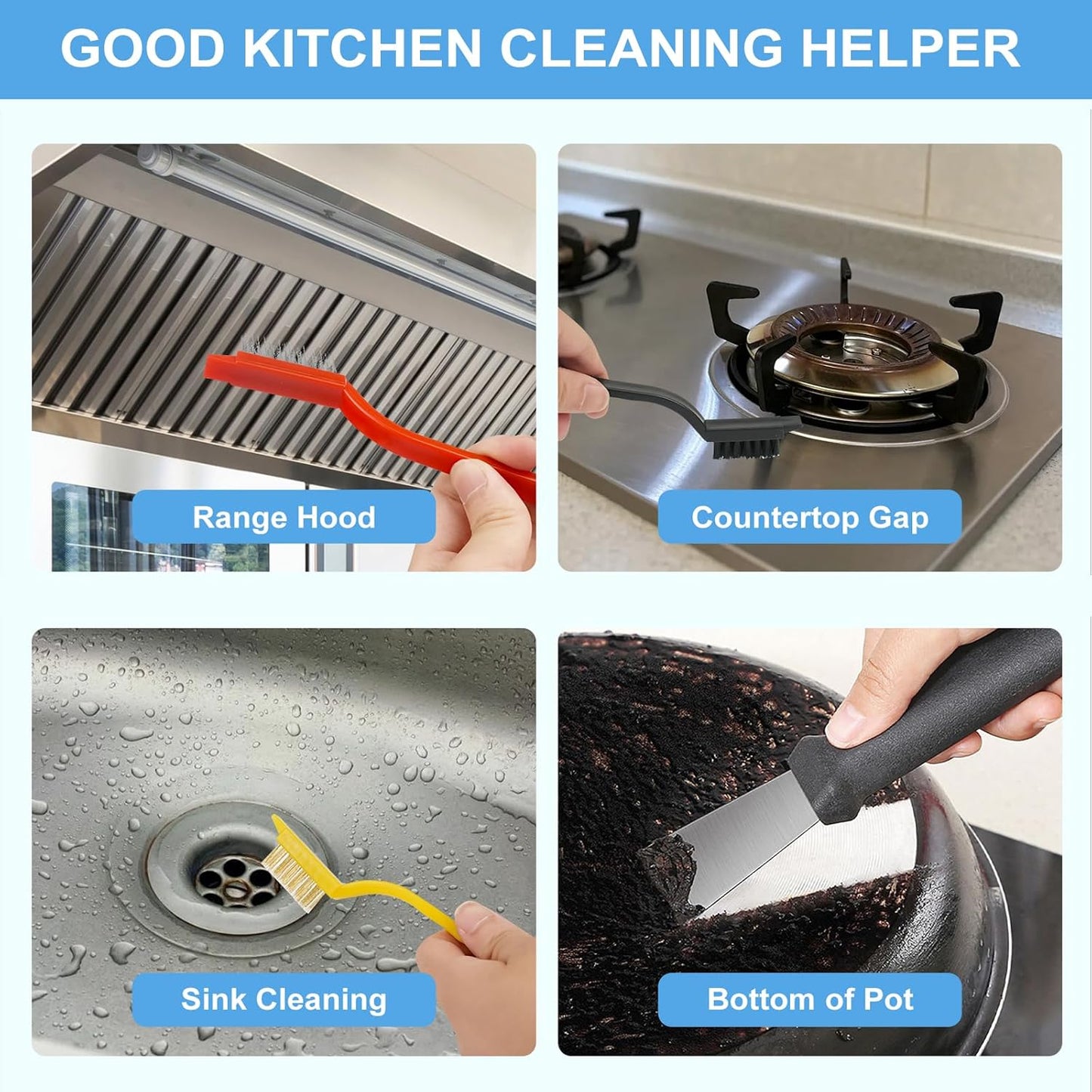 10Pcs Crevice Cleaning Brush Set with Scraper, Hard Bristle Cleaning Supplies for Kitchen, Bathroom, Corner, Sink, Cup, Teapot, Bottle