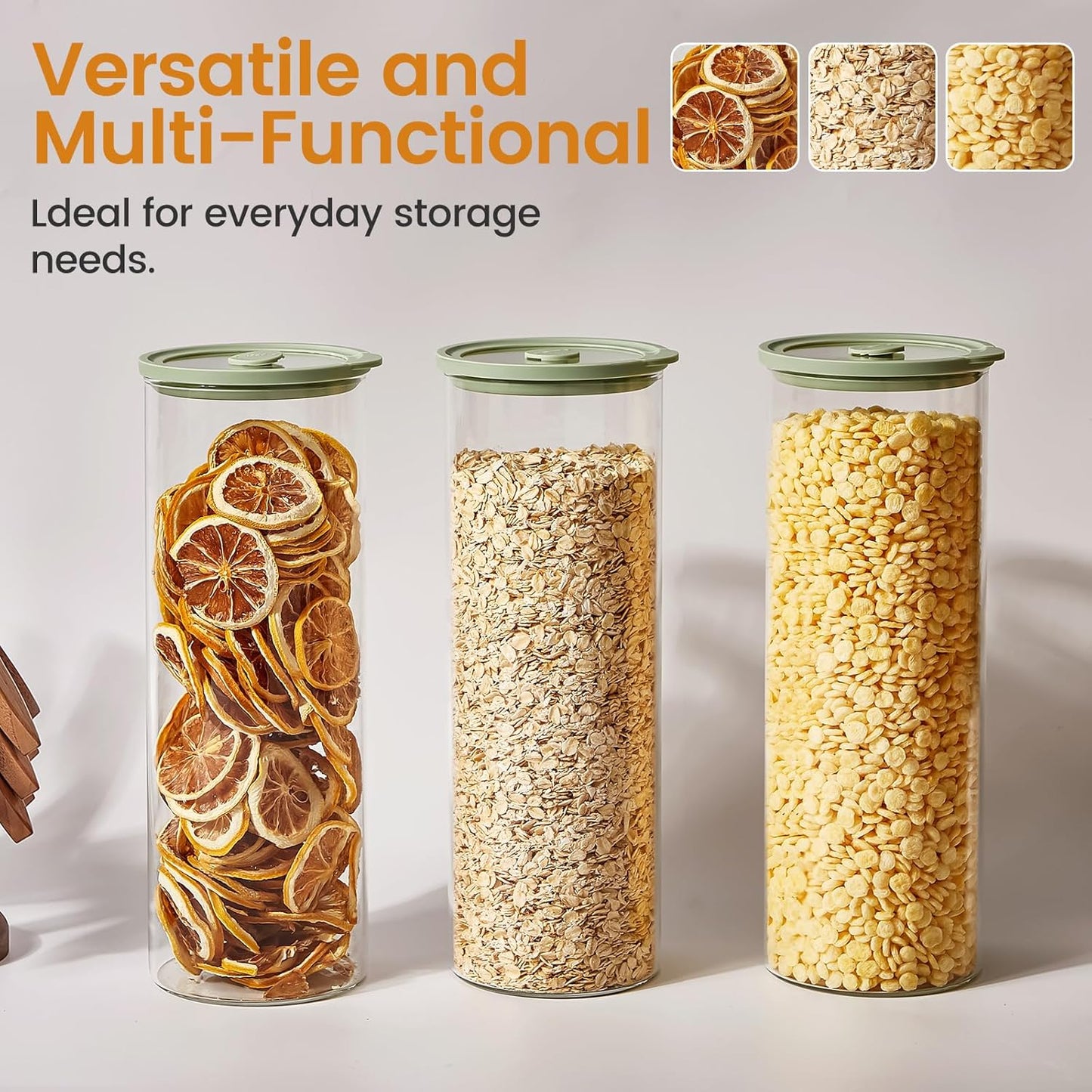 Glass Food Storage Jars with Lids[Set of 3], Perfect for Pasta, Cookies, Nuts, Coffee, Cereal, Flour, and More, Organize Your Kitchen with these BPA-Free Glass Jars with Silicone Lids