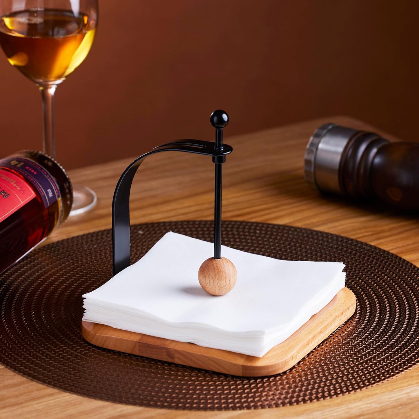 Beechwood Napkin Holder, Elegant Wood Square for Table Dispenser with Weighted Arm, Perfect for Kitchen, Office, Restaurant,Home Décor, Cafe & Outdoor Use, Warming Gift.