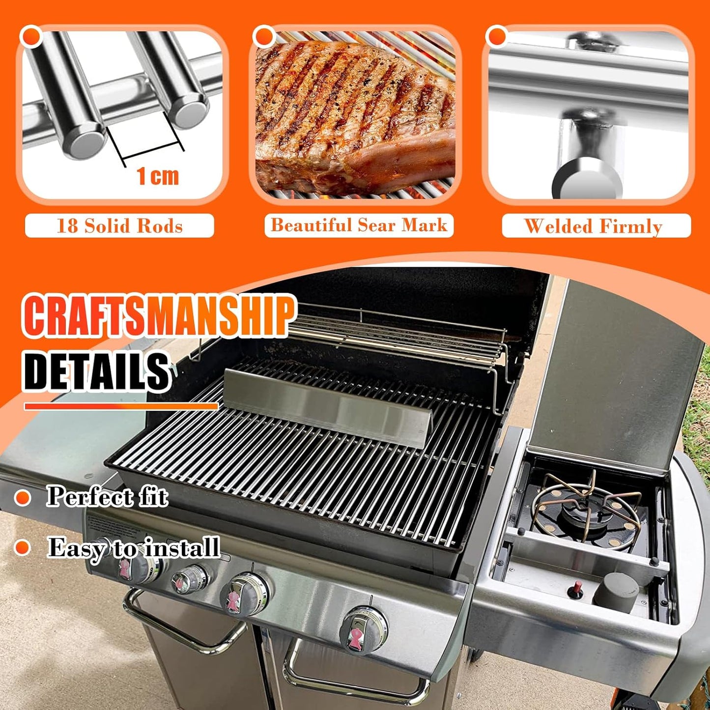 GRISUN 19.5" Grill Grates for Weber Genesis 300 Series, Genesis E310 E320 E330 S310 S320 S330 EP310 EP320, Replacement Cooking Grates for Weber 7528 7524, 304 Stainless Steel