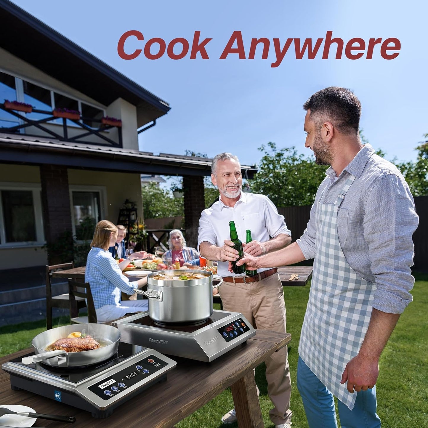 ChangBERT Induction Cooktop, Commercial Grade Portable Cooker, Large 8” Heating Coil, Premium Stainless Steel Countertop Burner with NSF Certified, 10 Hours Timer Powerful 1800W Professional Hot Plate