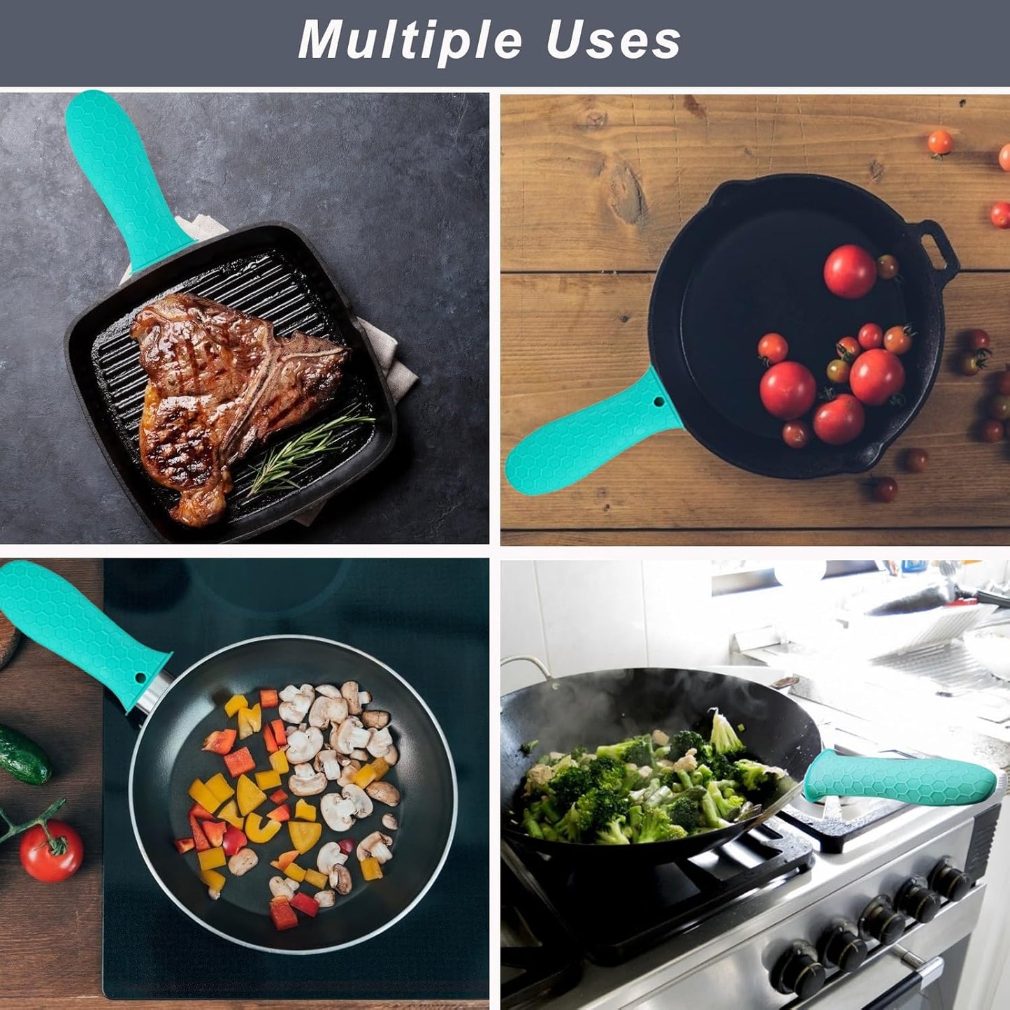 8 Pcs Non-Slip Silicone Hot Handle Holder & Assist Grips, Potholder for Cast Iron Skillets, Heat Resistant Handle Cover Sleeve for Frying Pans, Casserole, Cookware Handles, Lake Blue