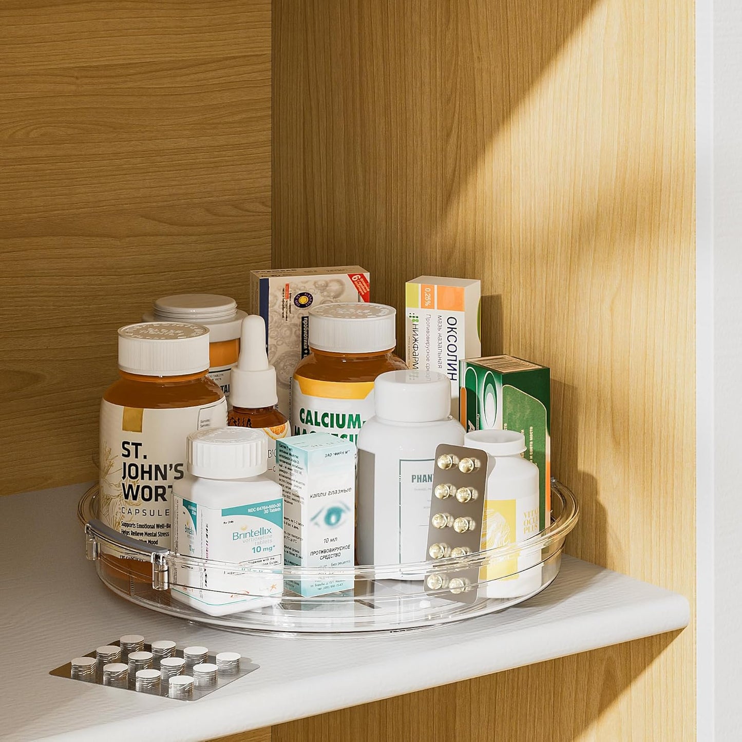 LAMU 4 Pack 10.6in Lazy Susan Organizer, Clear Lazy Susan Turntable for Cabinet, Refrigerator, Table Top, Kitchen, Bathroom, Pantry Organizers and Storage