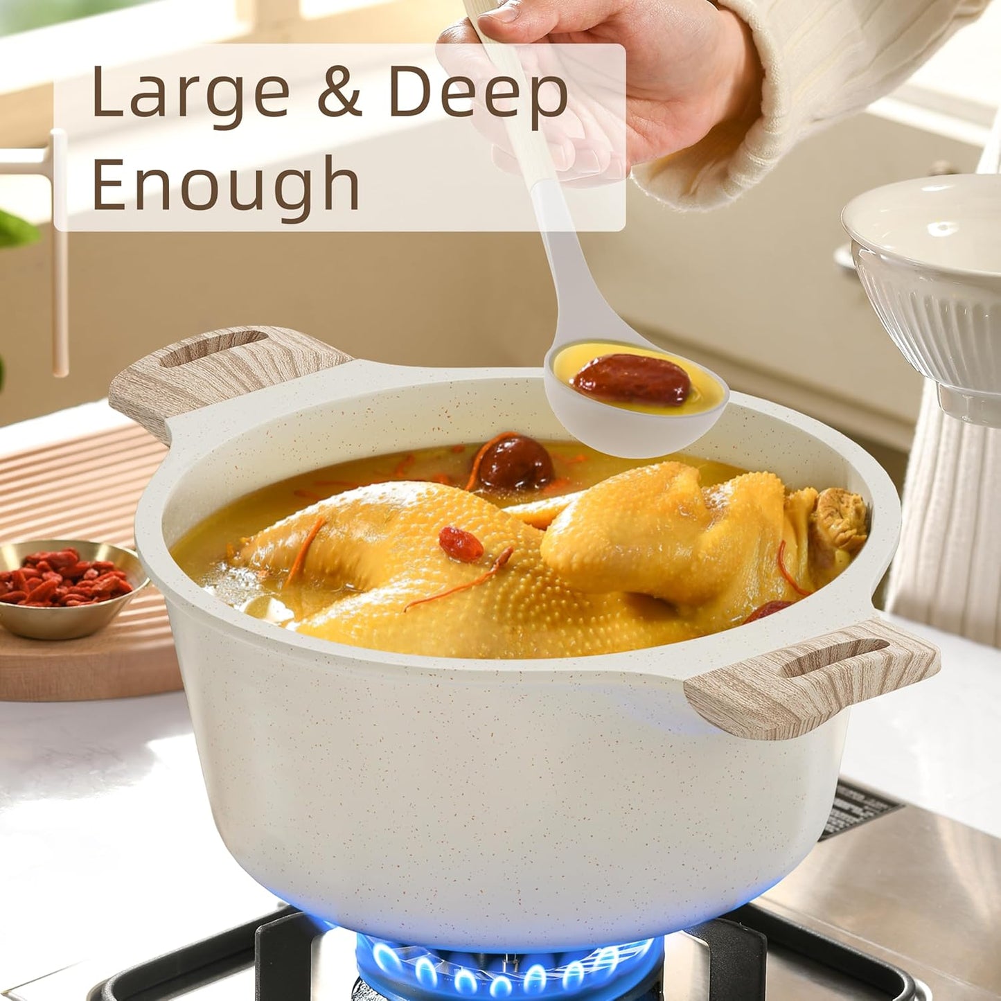 Caannasweis 20Pcs Cookware Sets, Nonstick Pots and Pans Set, Granite Induction Cookware, Non Stick Kitchen Cooking Set, Cream White Egg Pan Set, PFOS PFOA Free