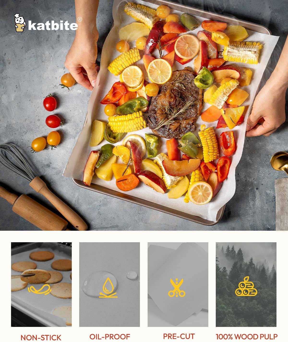 Katbite 75Pcs White Parchment Paper Sheets 12x16IN, Pre-Cut Heavy Duty Parchment Baking Paper, Non-Stick Half Sheet White Baking Parchment Paper for Air Fryer, Baking Cookie Pans[Advanced Series]